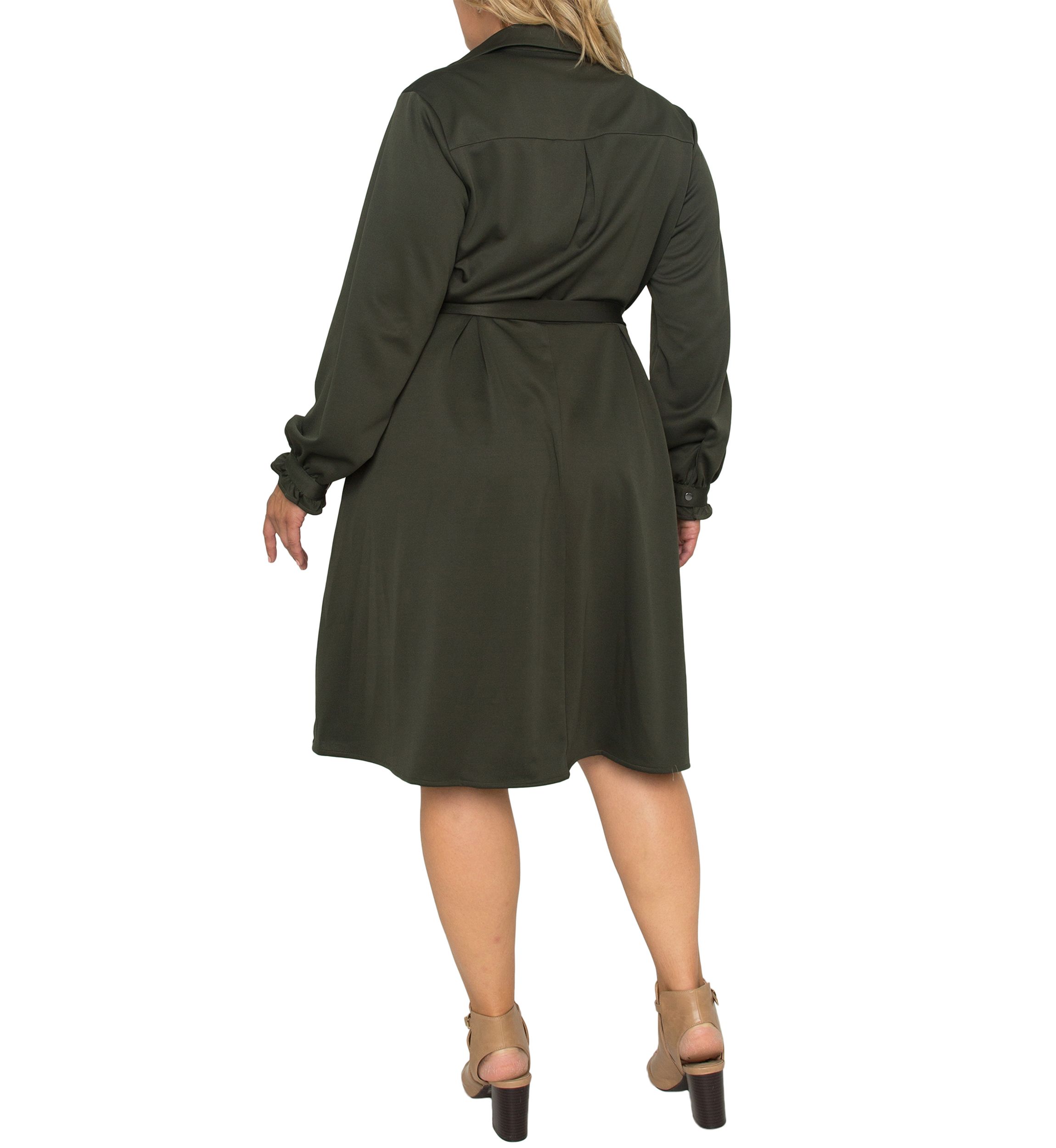Plus Size Womens Dark Olive Long Sleeve Wrap Dress