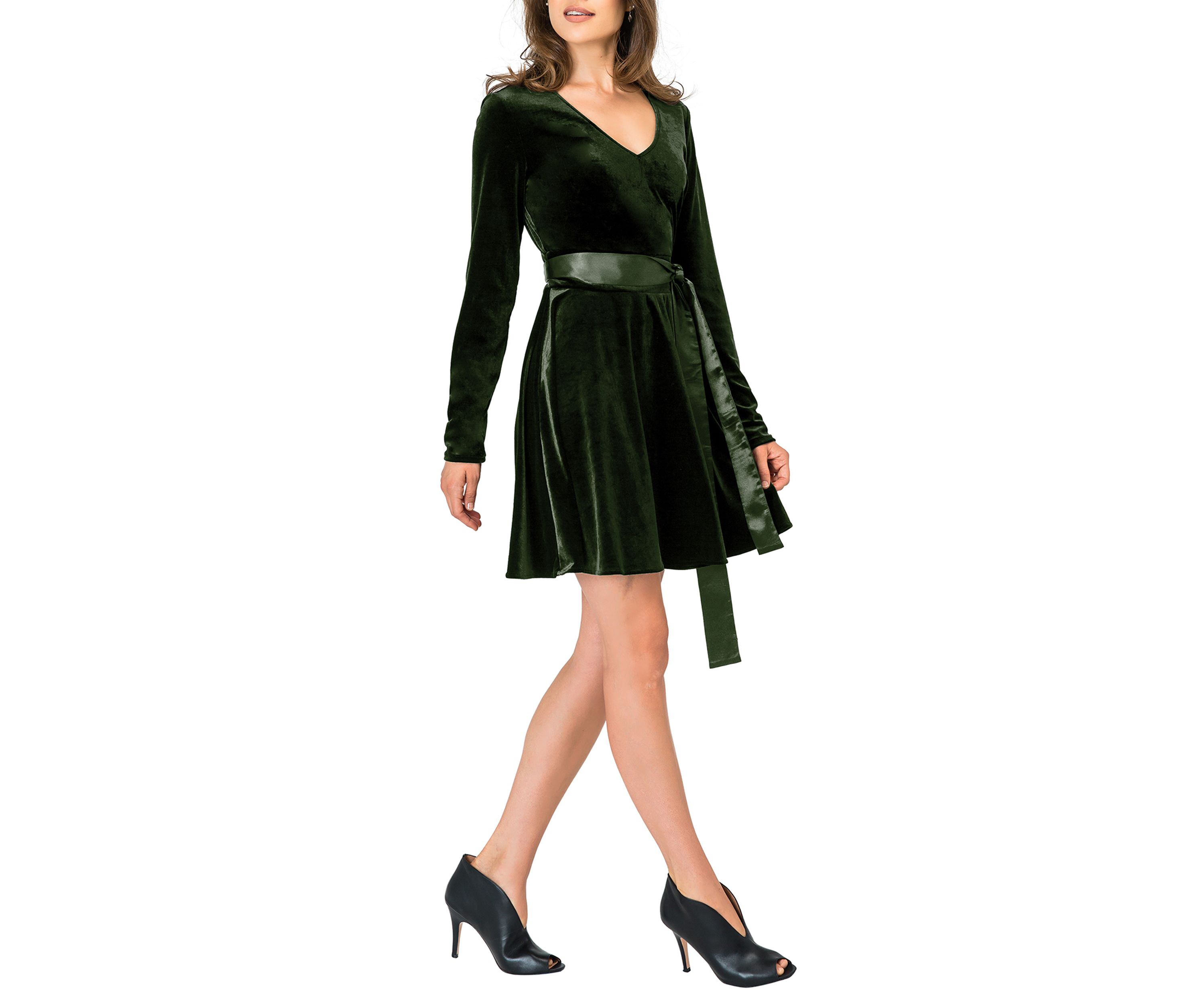 Stretch Satin Belt Aline Dress