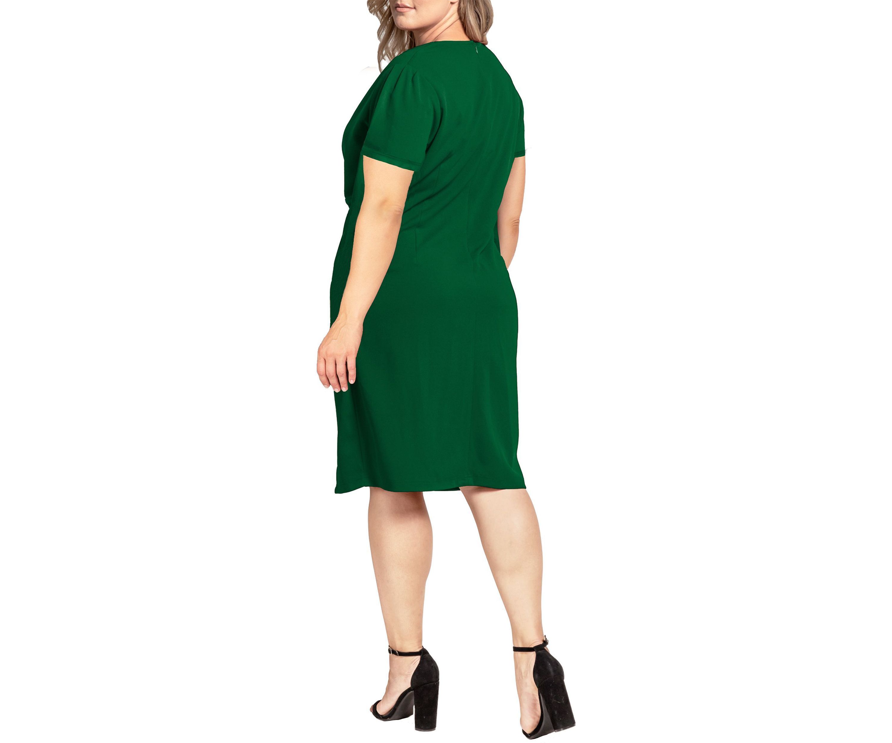Women Plus Size Crepe Knit Twist-Front V-Neck Midi Dress
