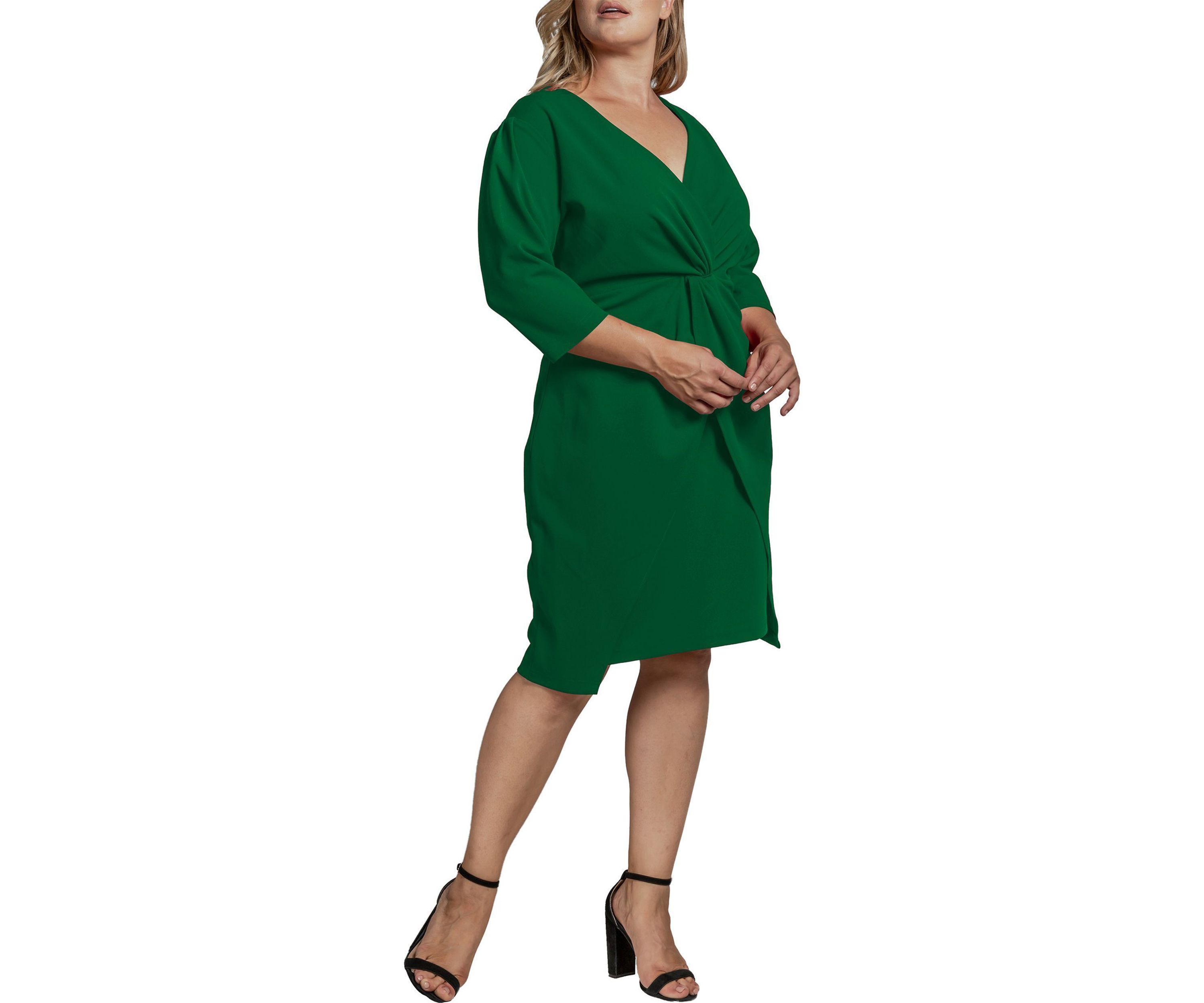 Women Plus Size Crepe Knit Twist-Front V-Neck Midi Dress