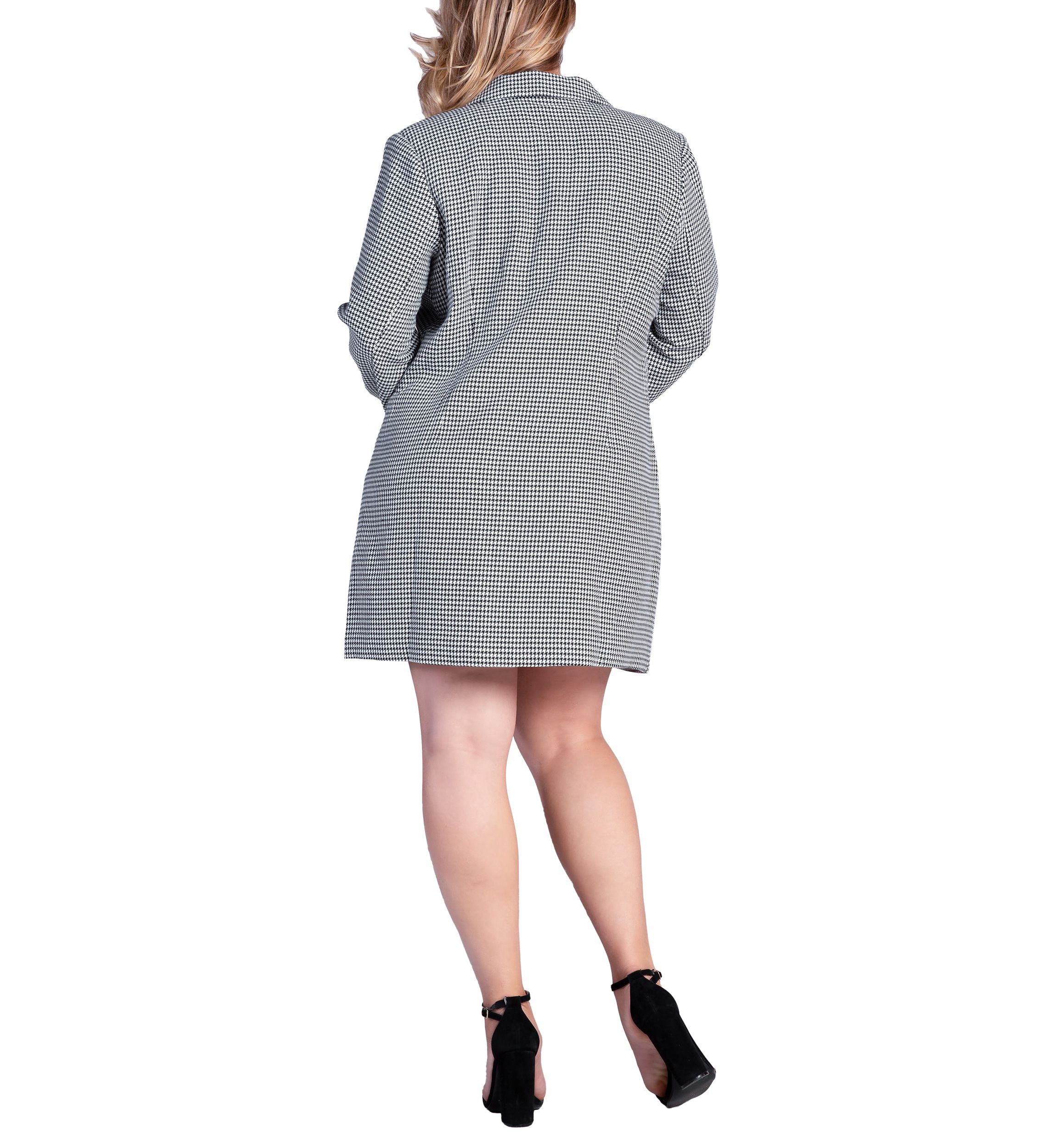 Plus Size Houndstooth Double-Breasted Mini Blazer Dress