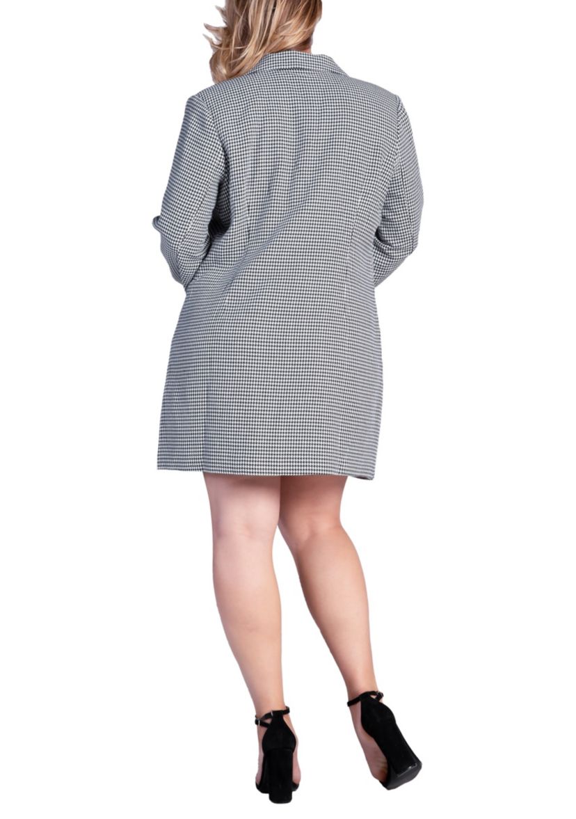 Plus Size Houndstooth Double-Breasted Mini Blazer Dress