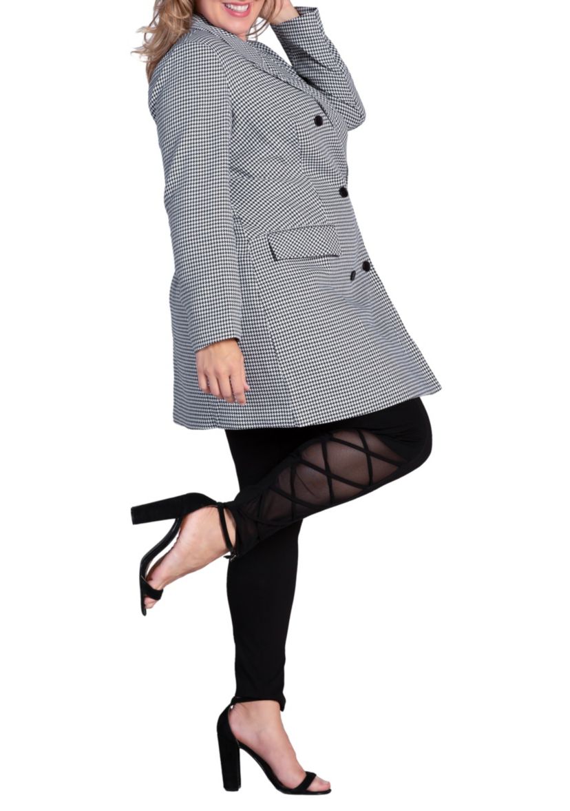 Plus Size Houndstooth Double-Breasted Mini Blazer Dress
