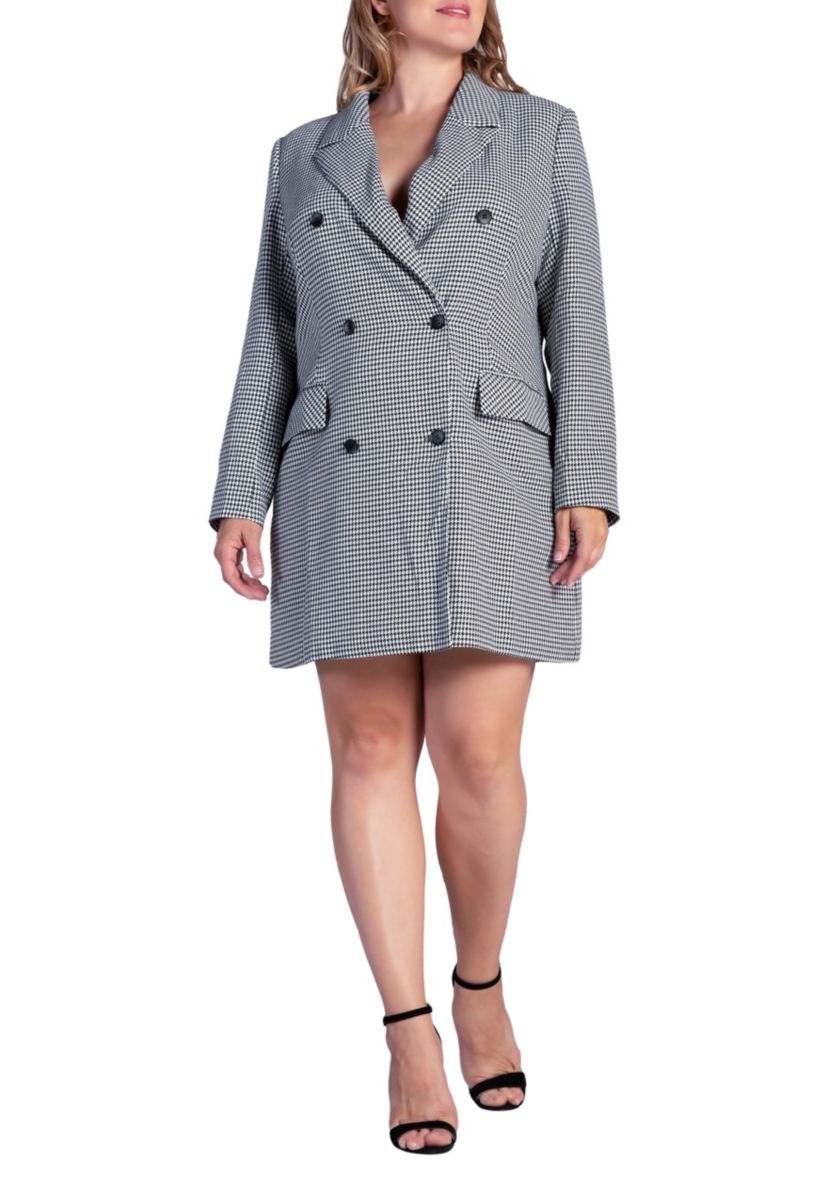 Plus Size Houndstooth Double-Breasted Mini Blazer Dress