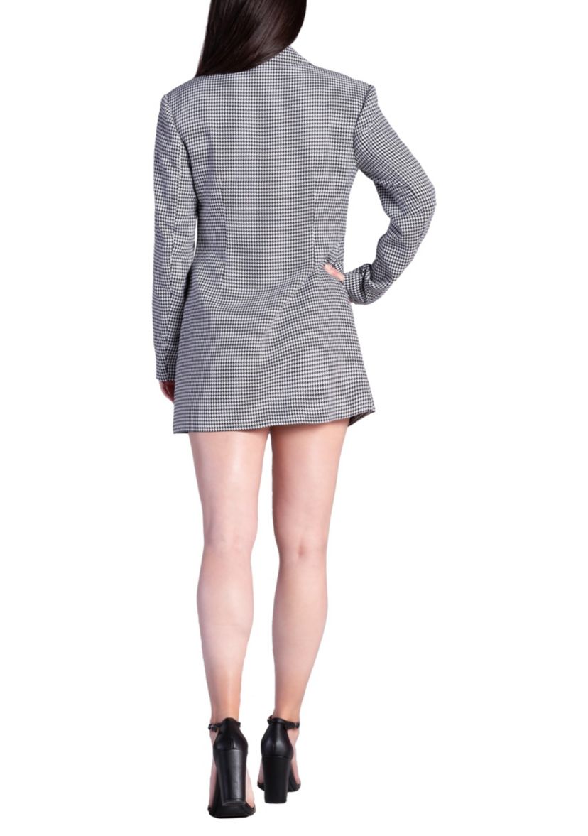 Houndstooth Double-Breasted Mini Blazer Dress