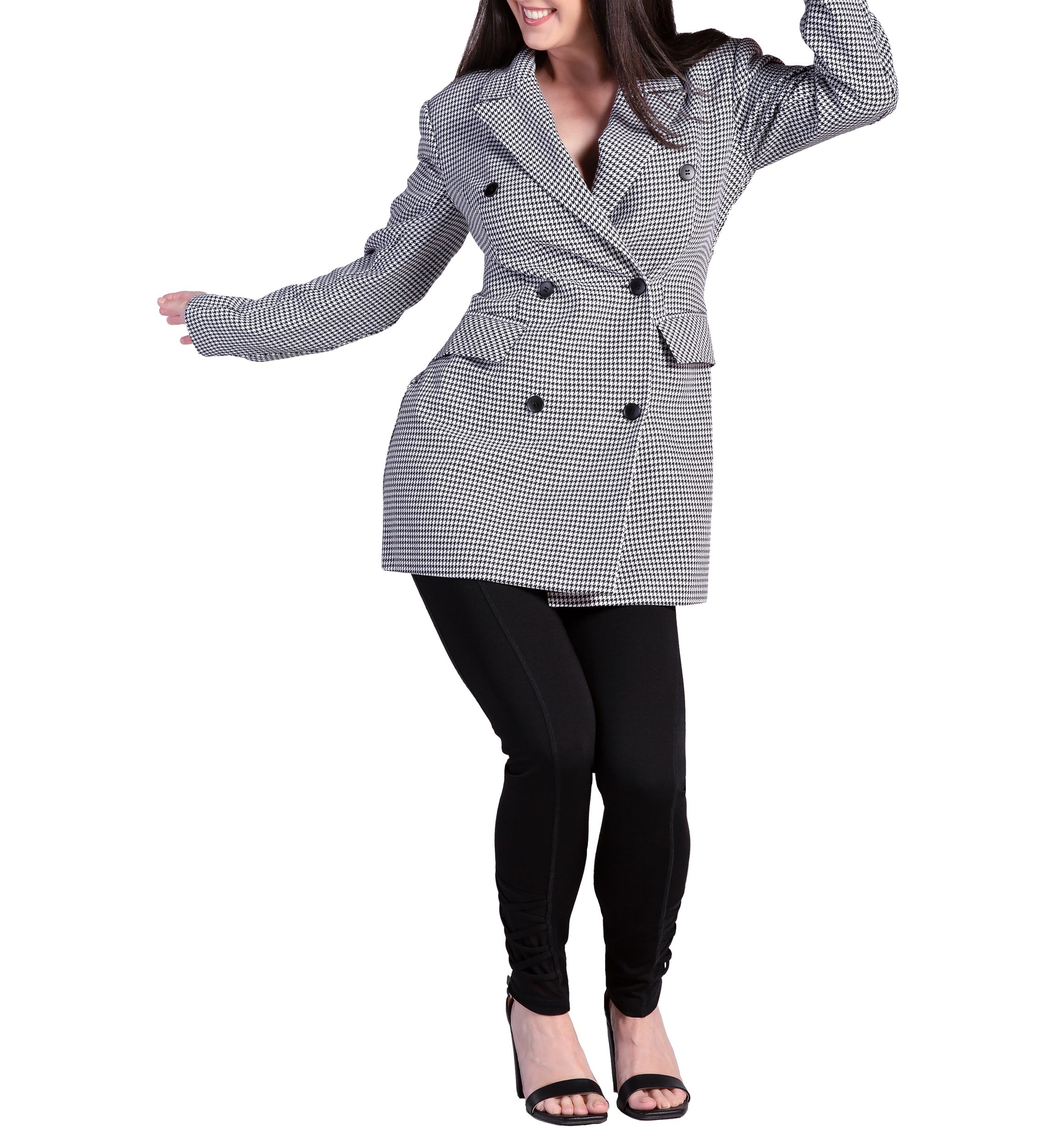 Houndstooth Double-Breasted Mini Blazer Dress