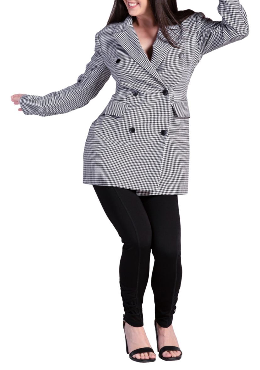 Houndstooth Double-Breasted Mini Blazer Dress