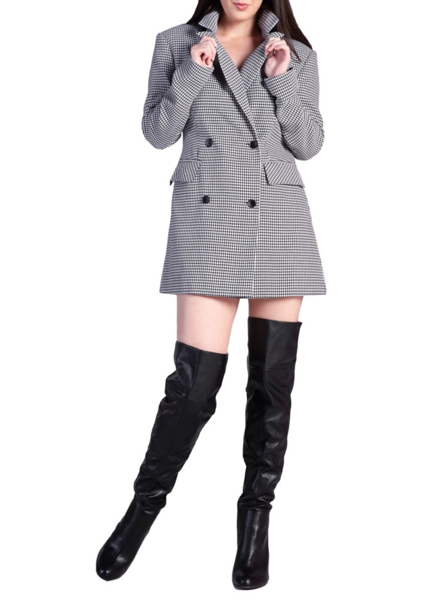 Houndstooth Double-Breasted Mini Blazer Dress