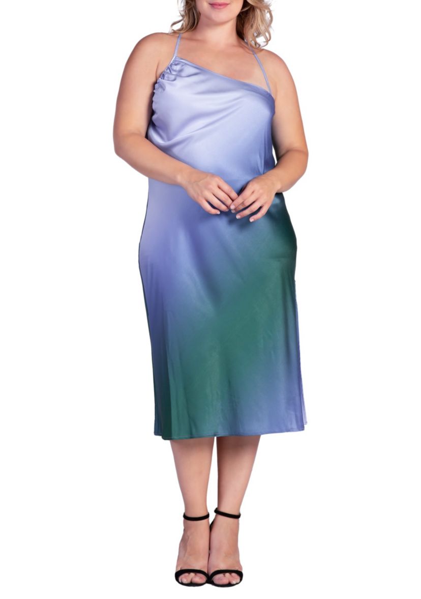 Plus Size Ombre Crimson Asymmetric Satin Slip Dress
