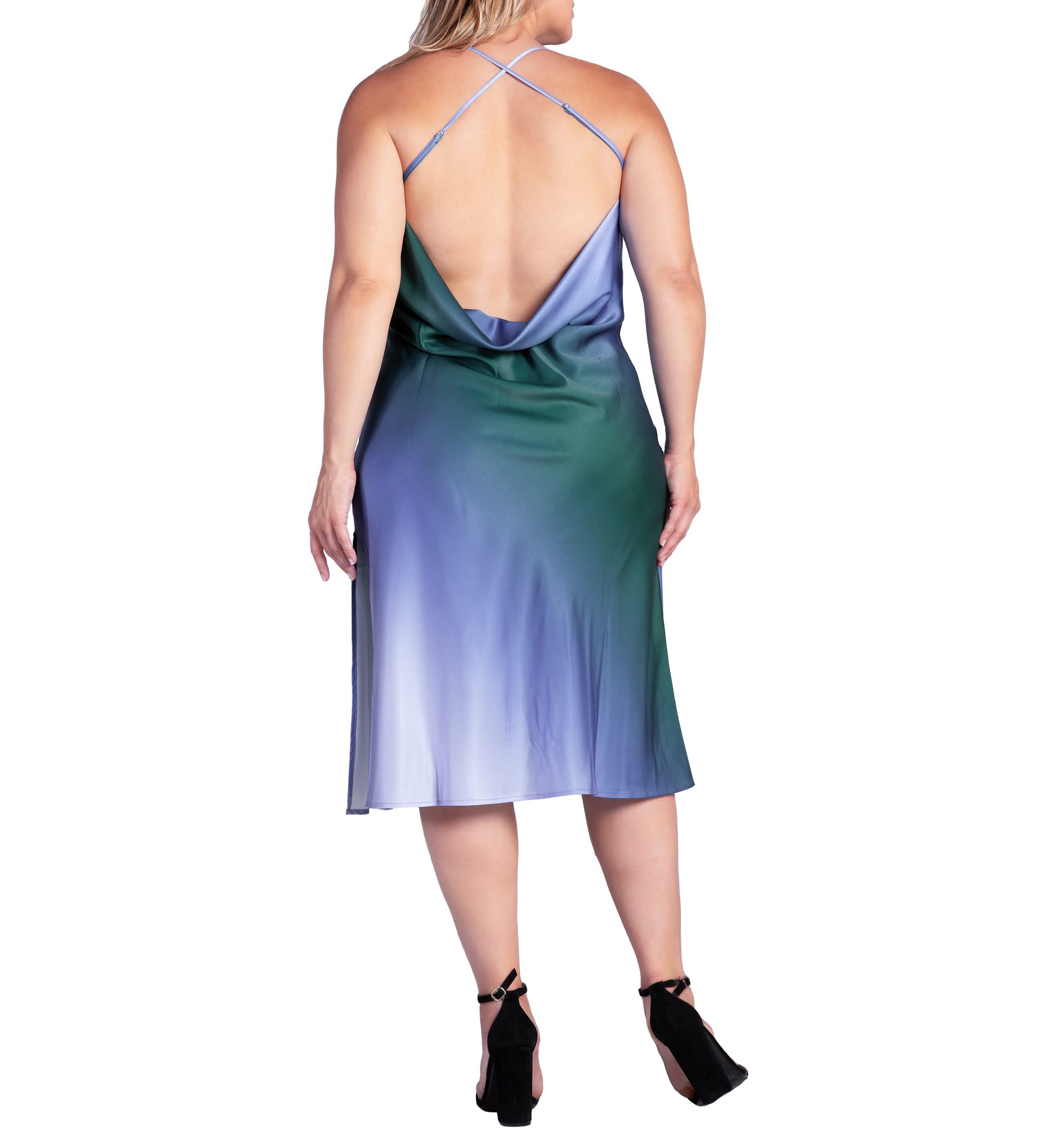 Plus Size Ombre Crimson Asymmetric Satin Slip Dress