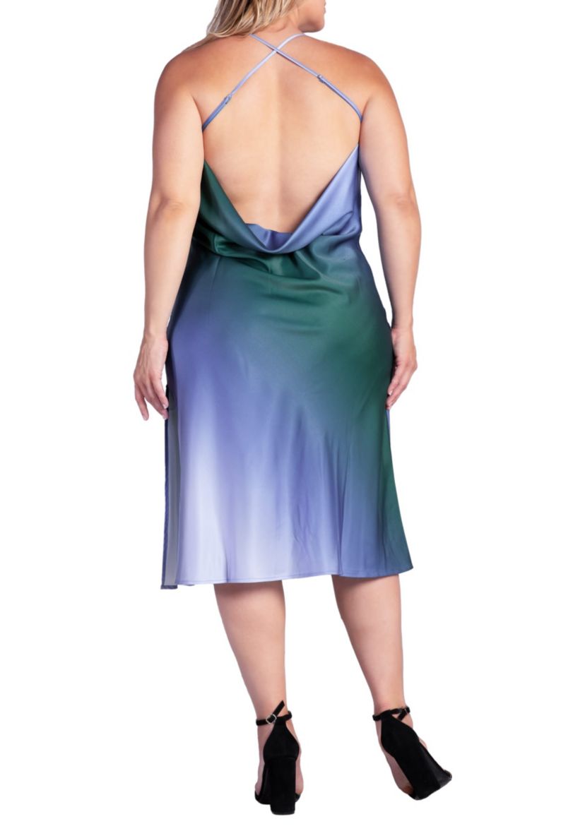 Plus Size Ombre Crimson Asymmetric Satin Slip Dress