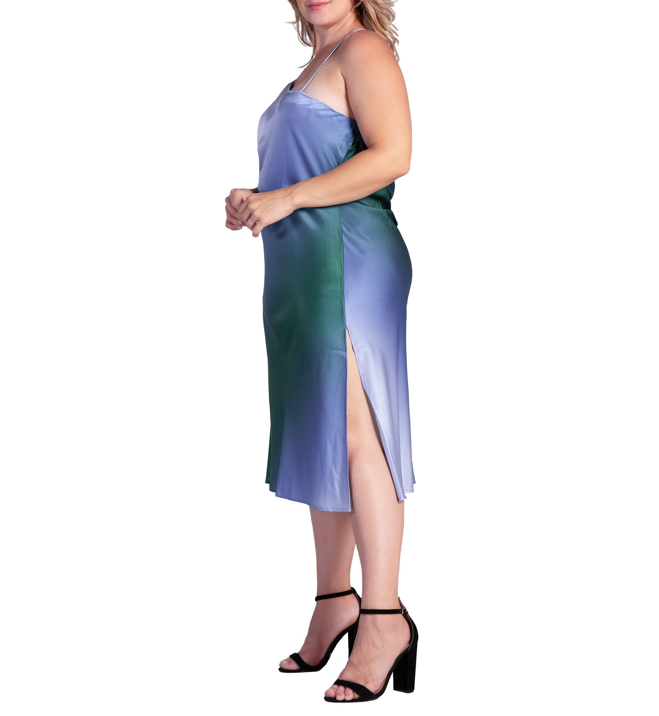 Plus Size Ombre Crimson Asymmetric Satin Slip Dress