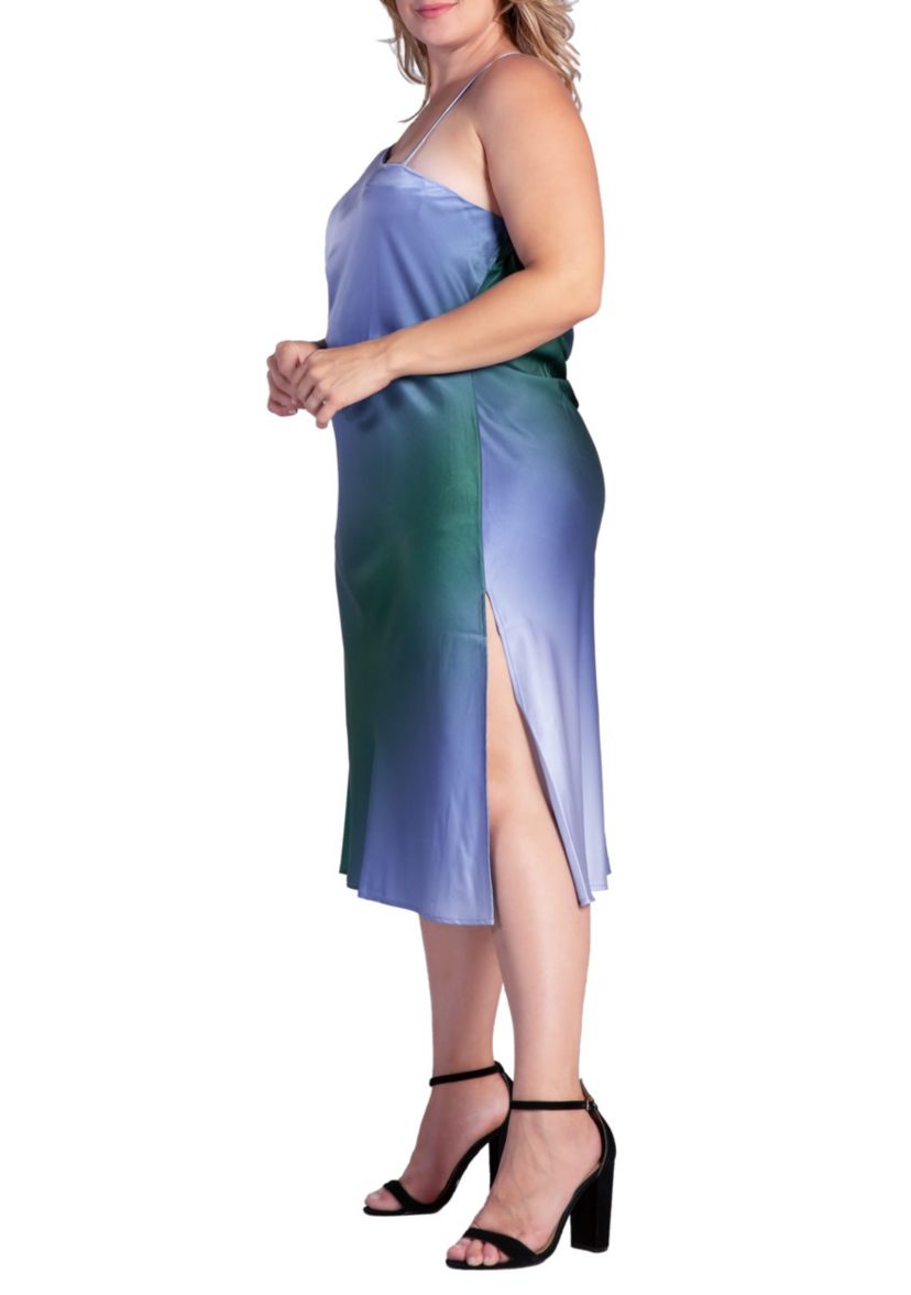 Plus Size Ombre Crimson Asymmetric Satin Slip Dress