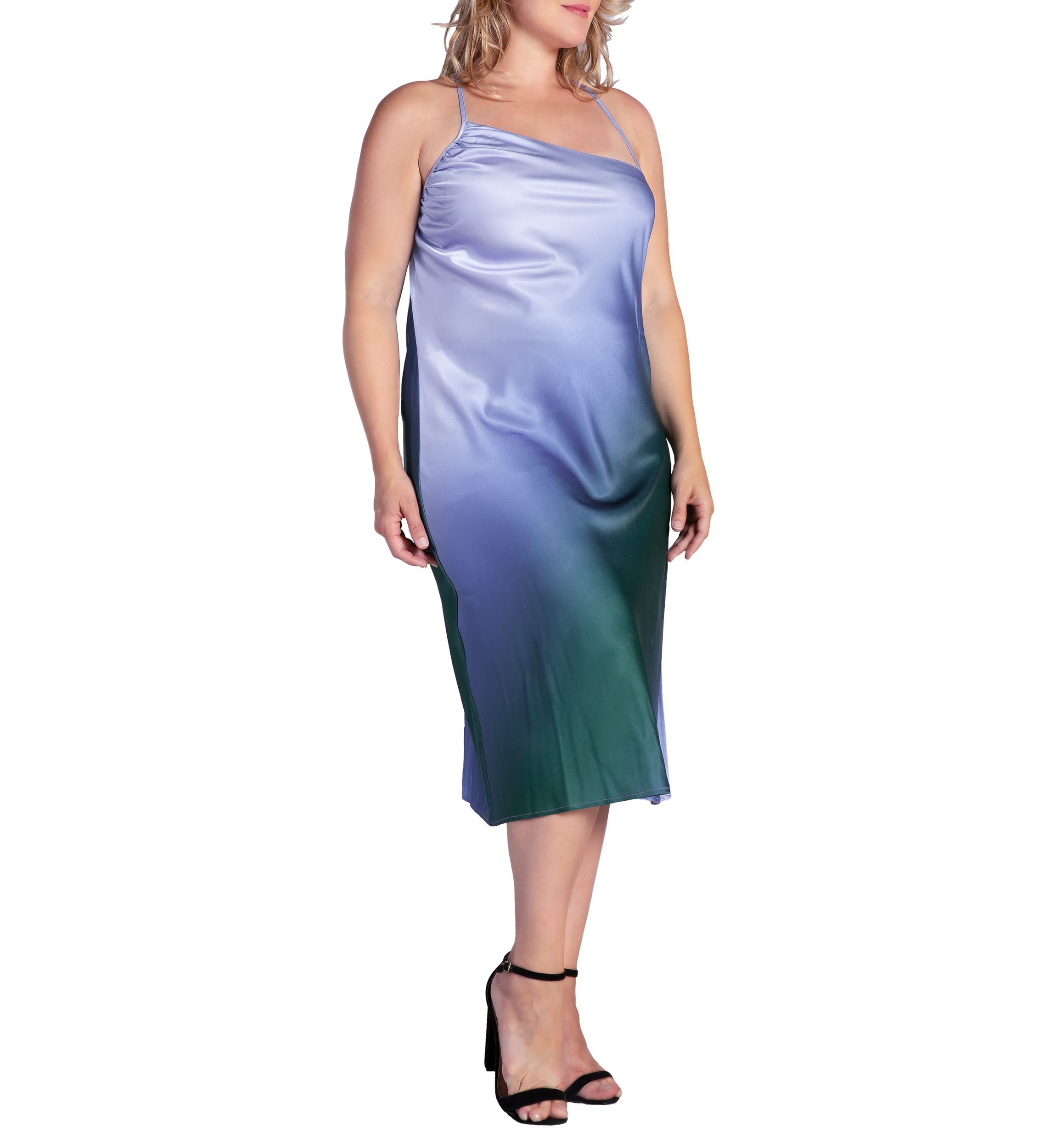 Plus Size Ombre Crimson Asymmetric Satin Slip Dress