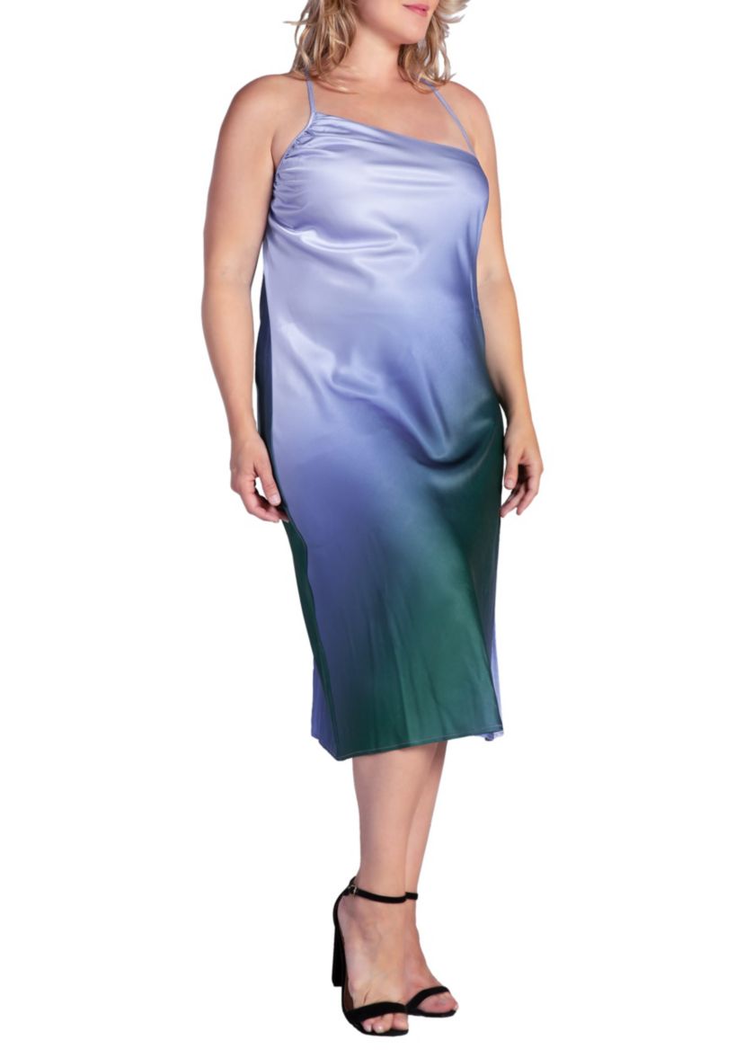Plus Size Ombre Crimson Asymmetric Satin Slip Dress