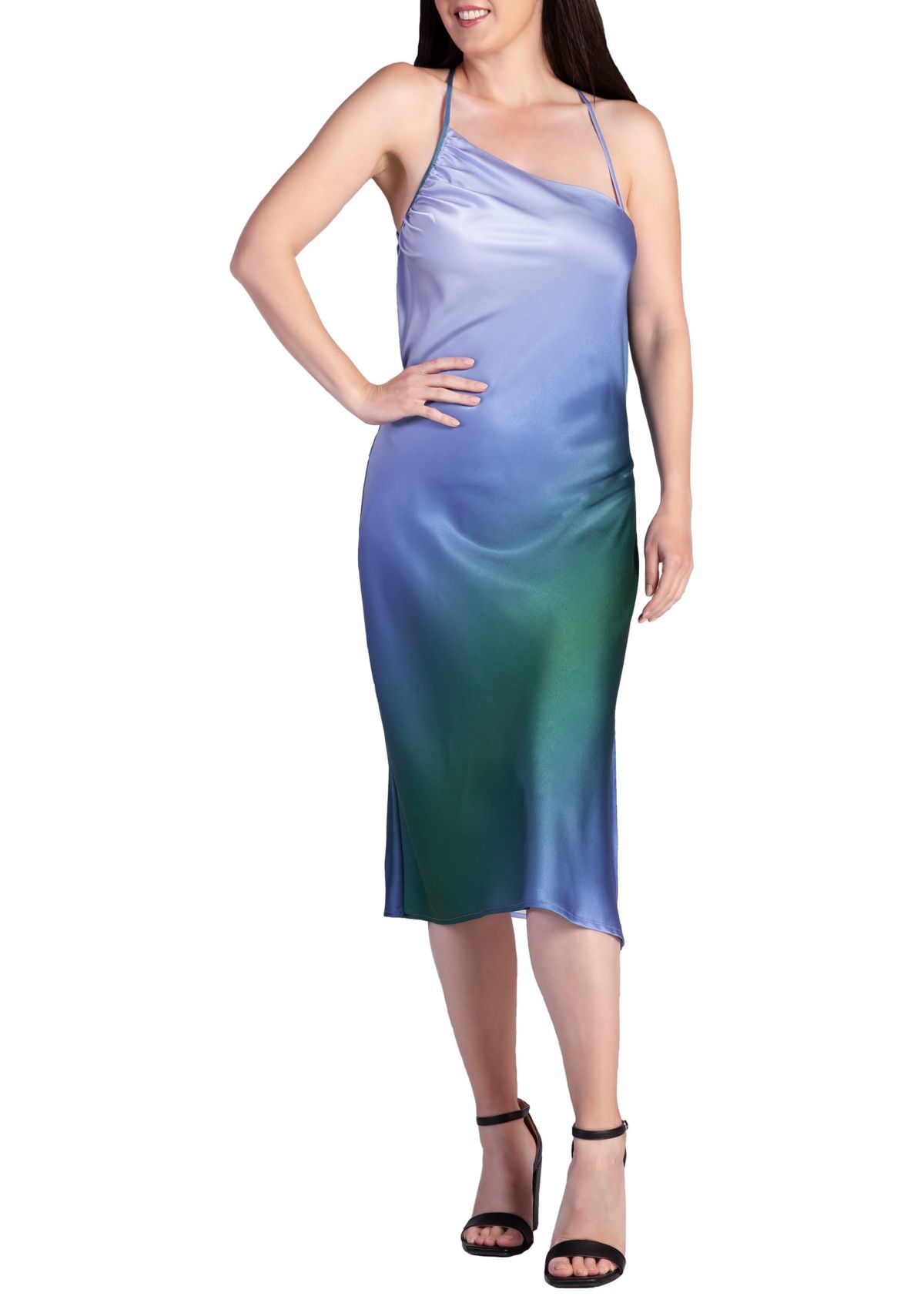 Ombre Crimson Asymmetric Satin Slip Dress