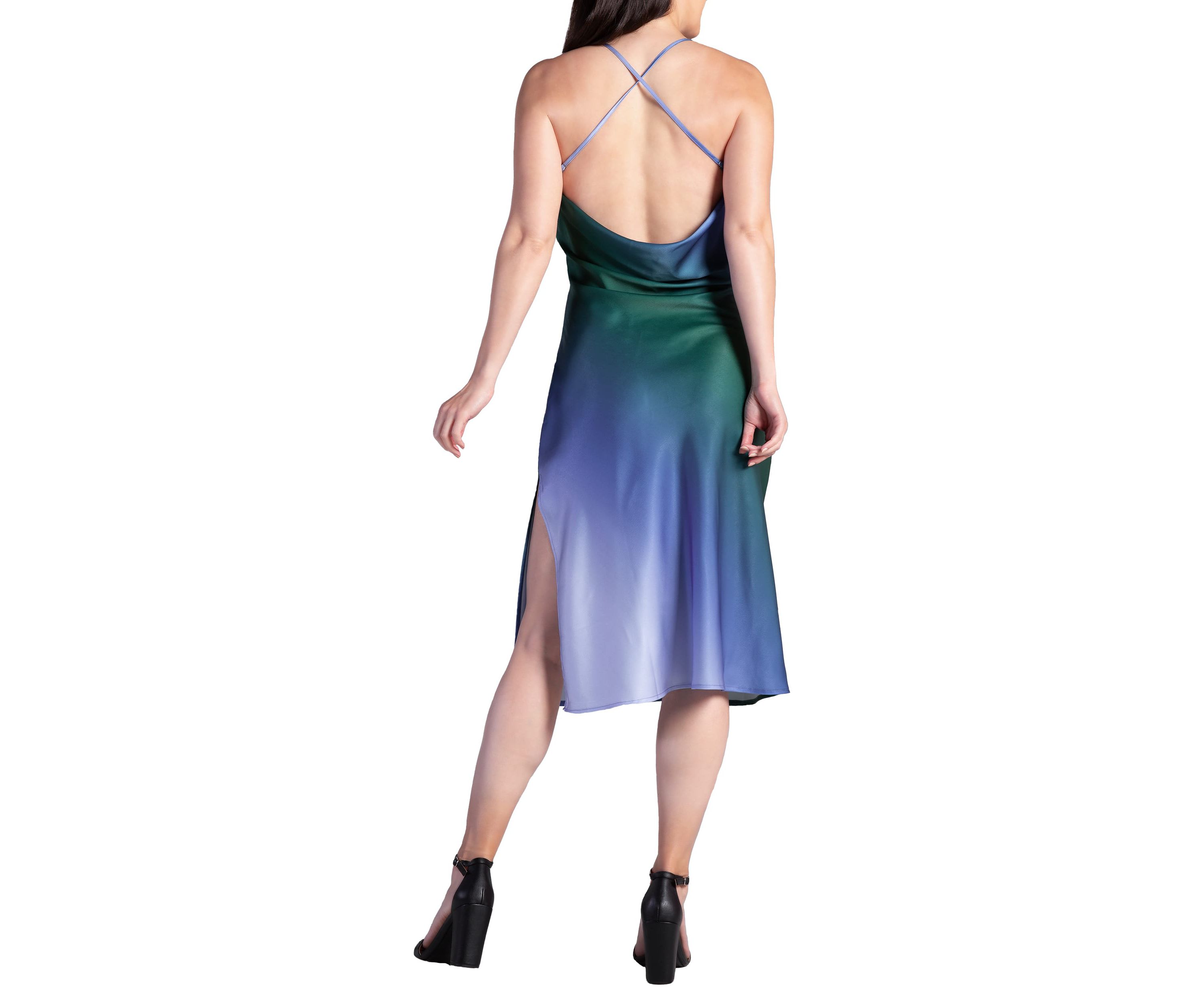 Ombre Crimson Asymmetric Satin Slip Dress