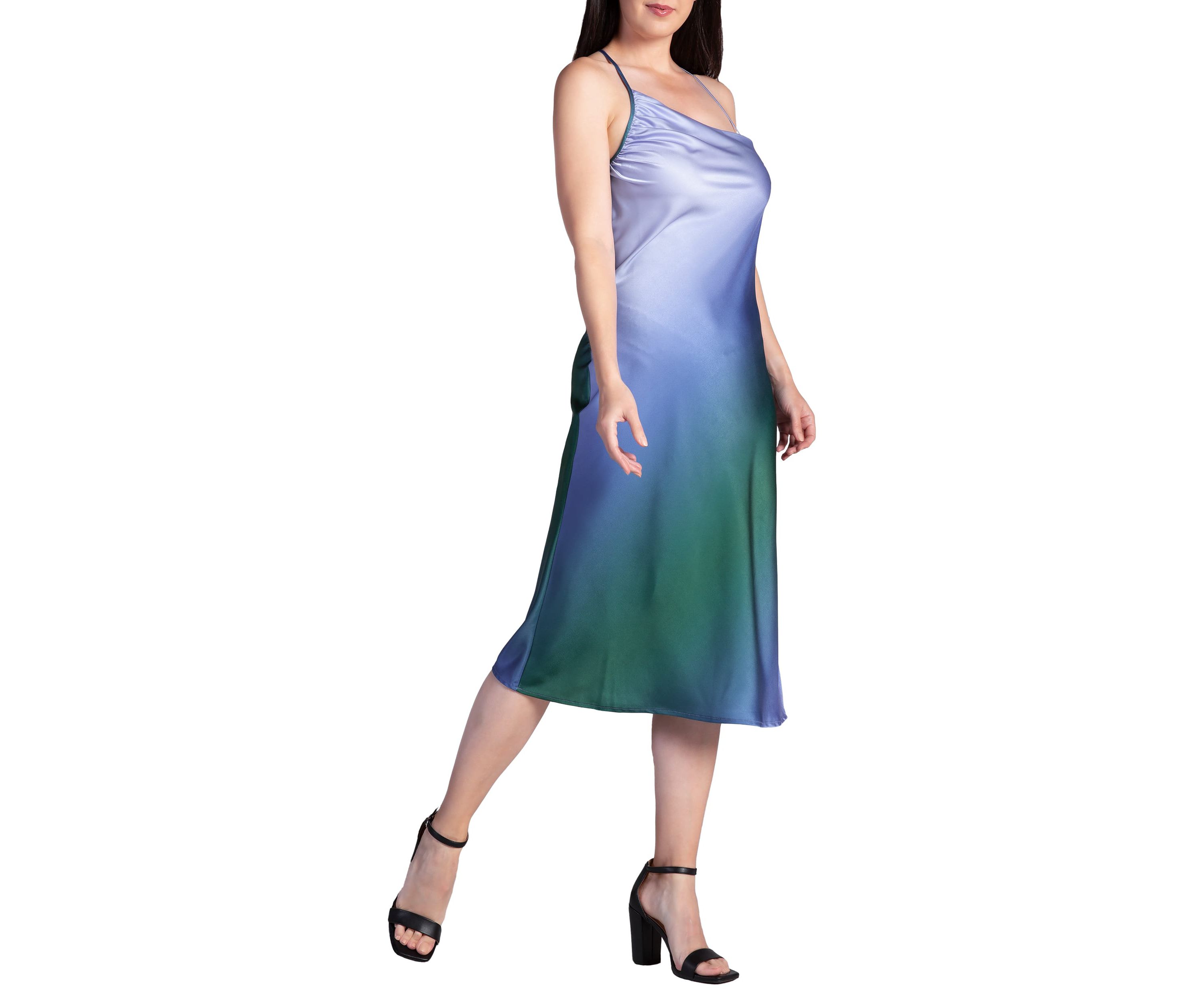 Ombre Crimson Asymmetric Satin Slip Dress