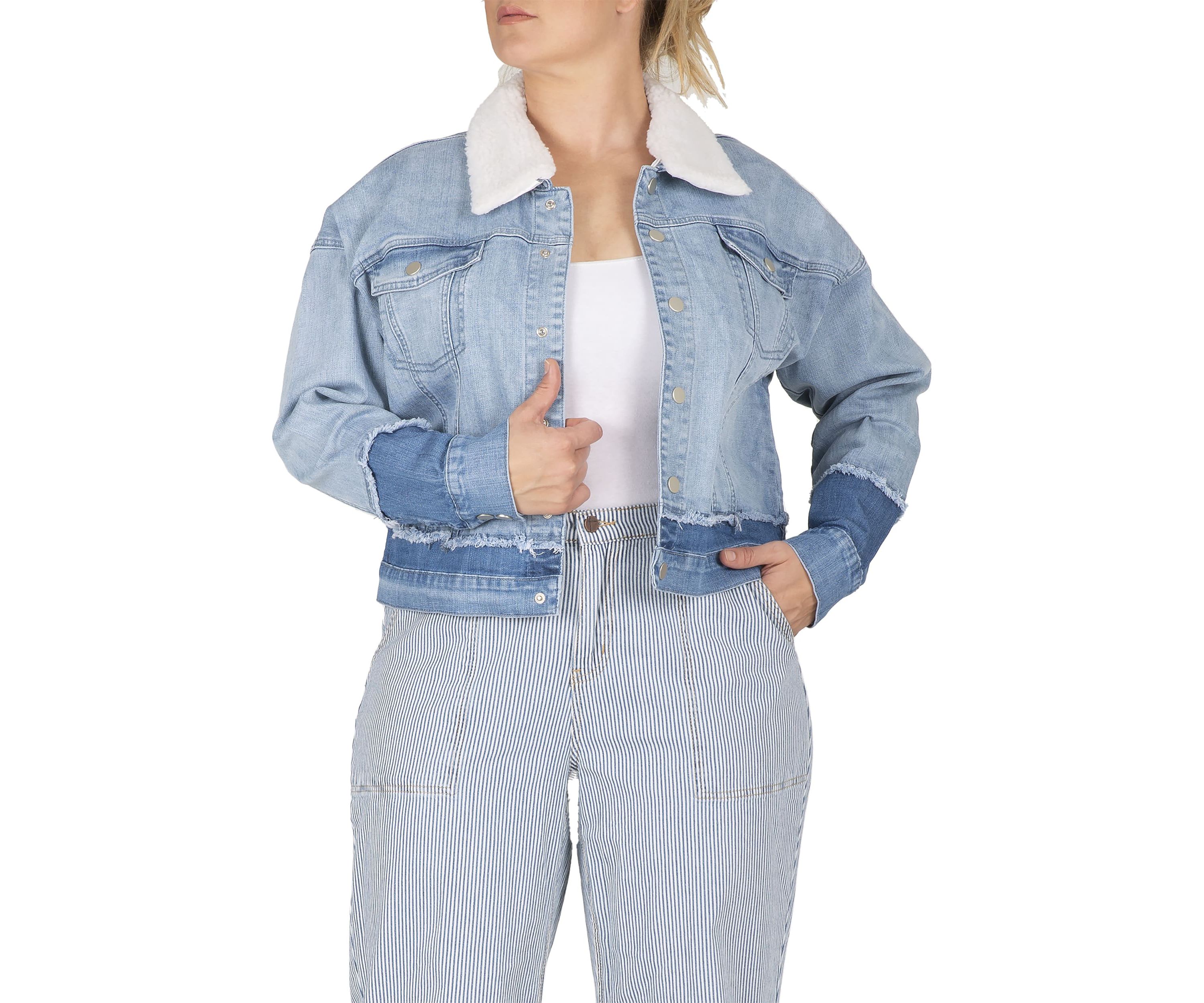 Plus Size Two-Tone Trucker Jacket with Detachable Sherpa Collar