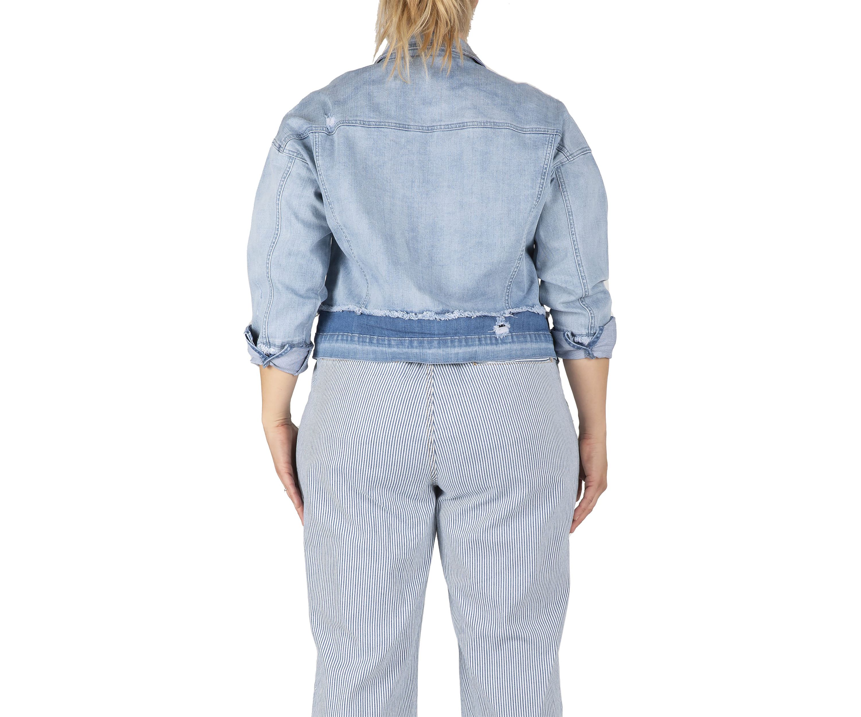 Plus Size Two-Tone Trucker Jacket with Detachable Sherpa Collar