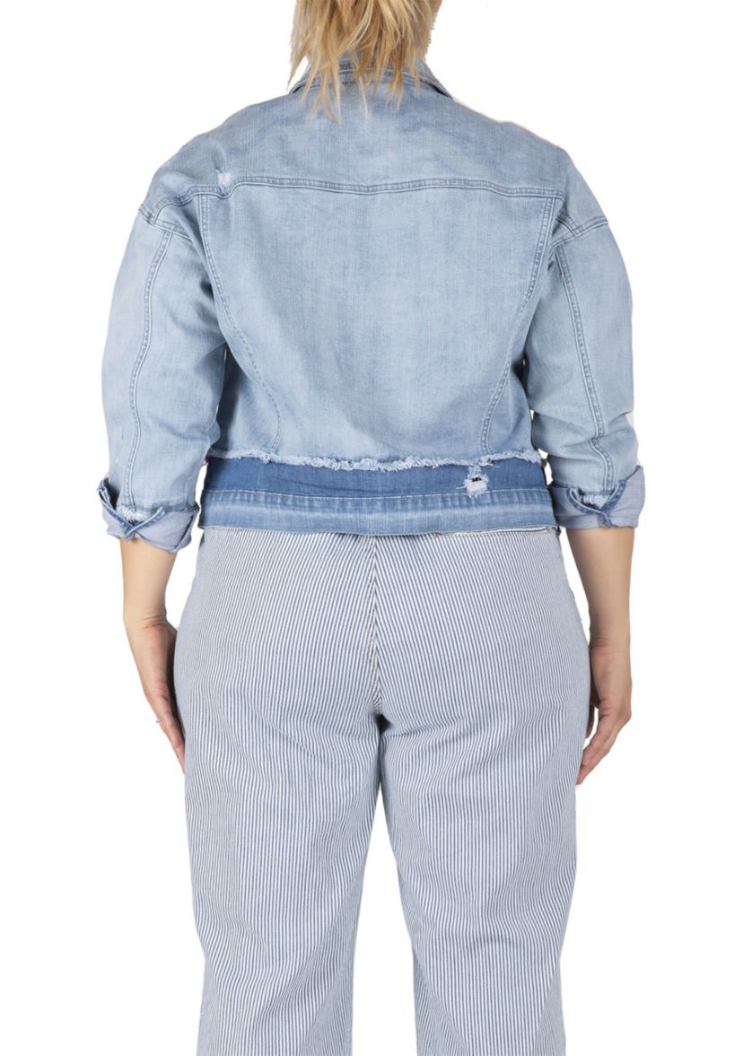 Plus Size Two-Tone Trucker Jacket with Detachable Sherpa Collar