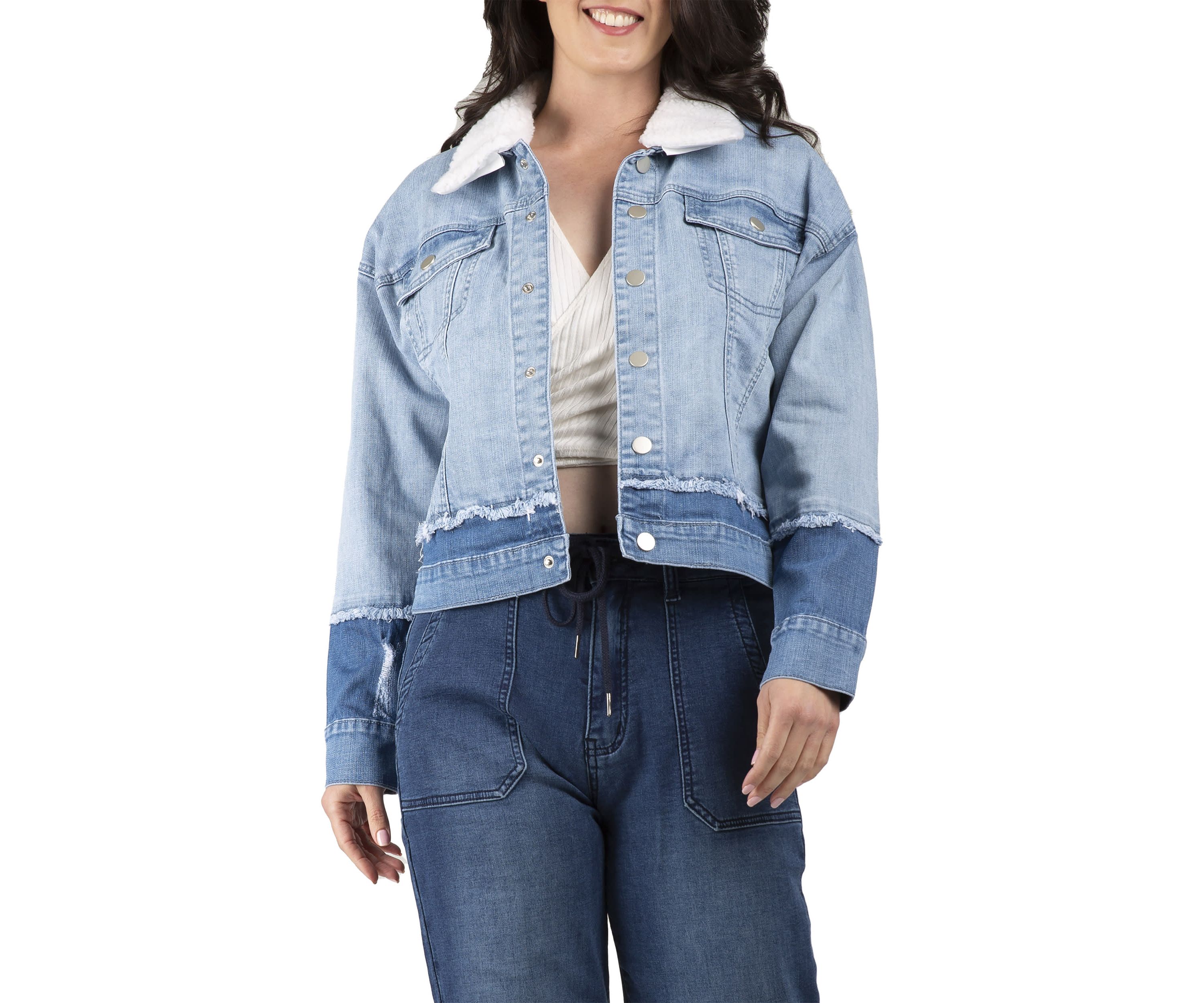 Two-Tone Refurbished Trucker Jacket with Detachable Sherpa Collar