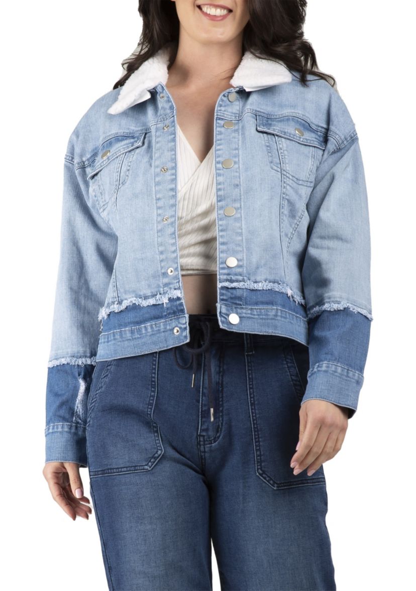 Two-Tone Refurbished Trucker Jacket with Detachable Sherpa Collar