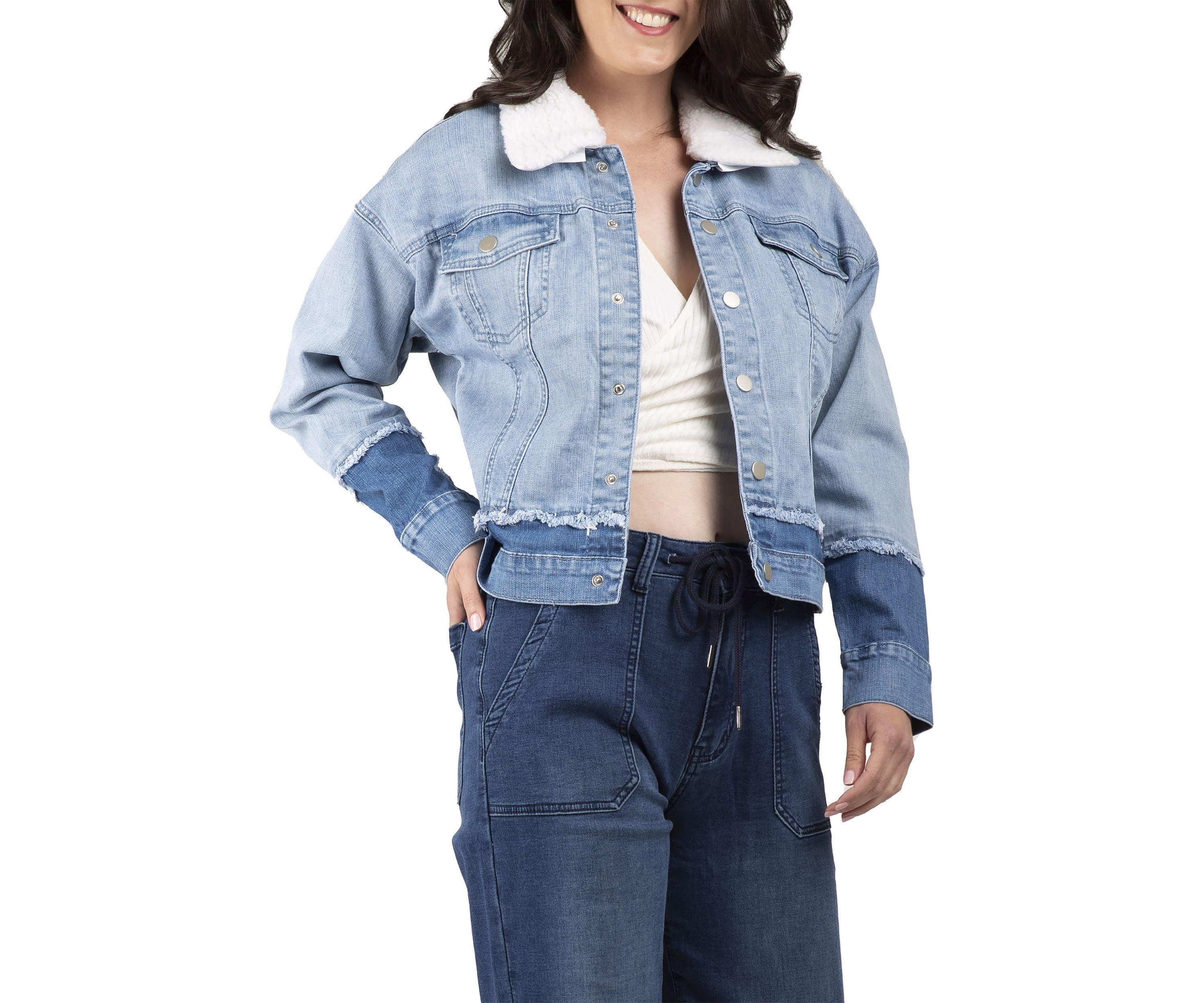 Two-Tone Refurbished Trucker Jacket with Detachable Sherpa Collar