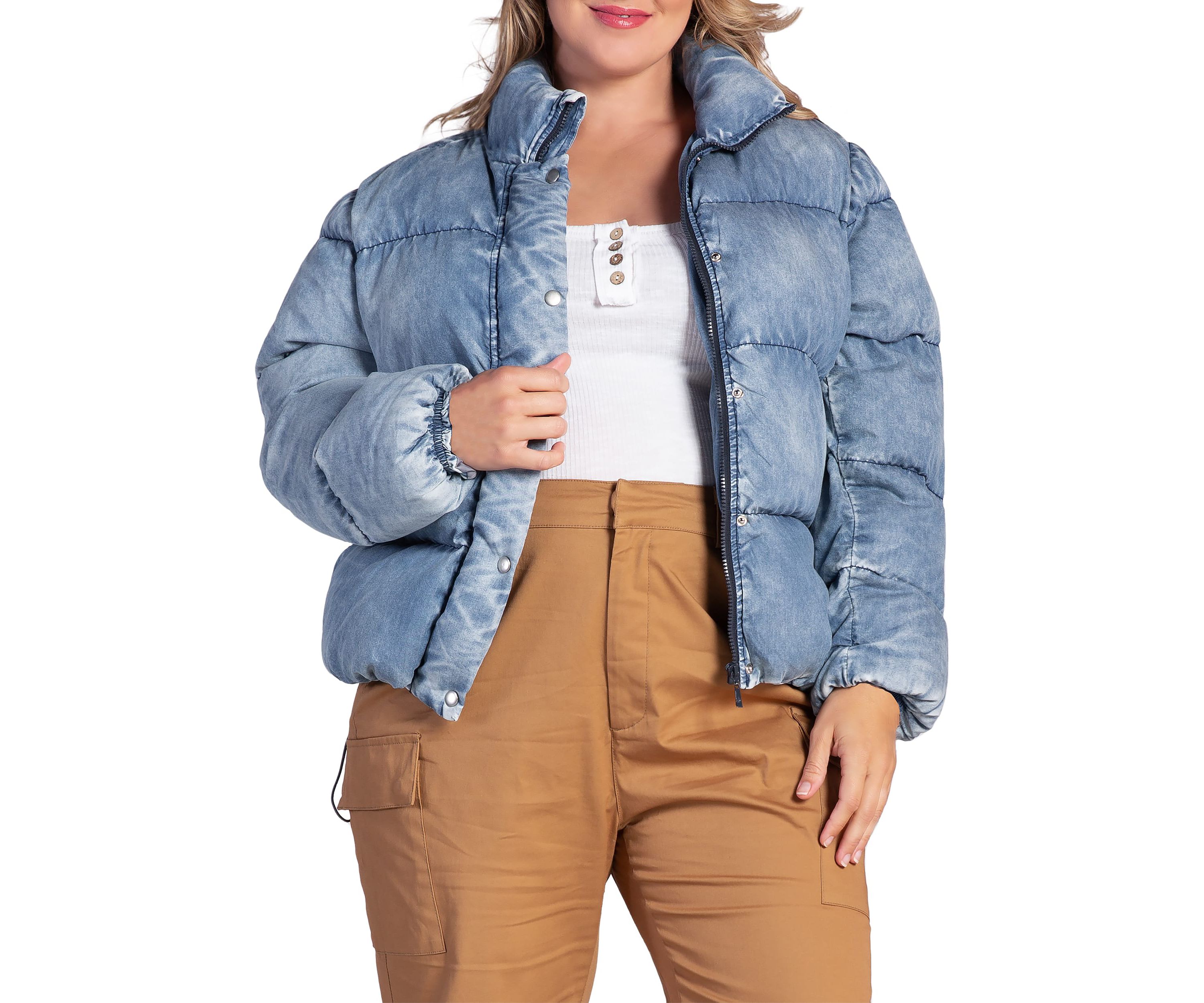 Plus Size  Indigo Tencel Puffer Jacket
