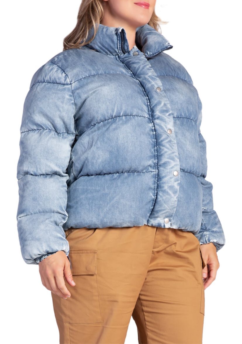 Plus Size  Indigo Tencel Puffer Jacket