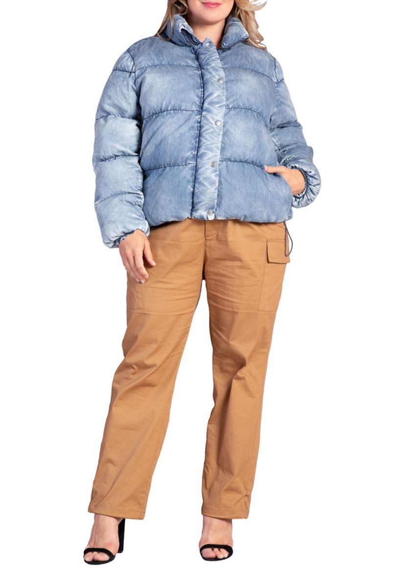 Plus Size  Indigo Tencel Puffer Jacket