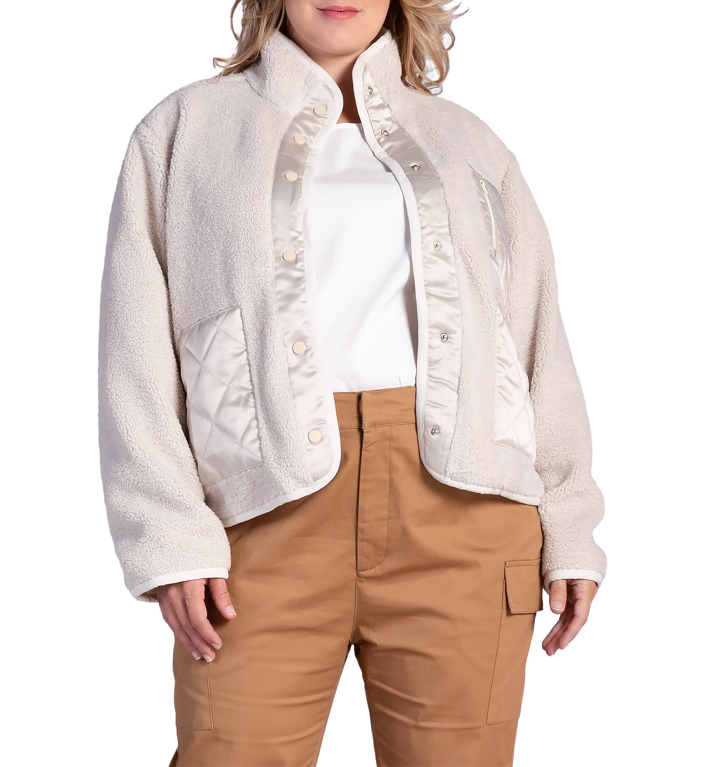 Plus Size Embroidered Dog Patch Pocket Sherpa Jacket