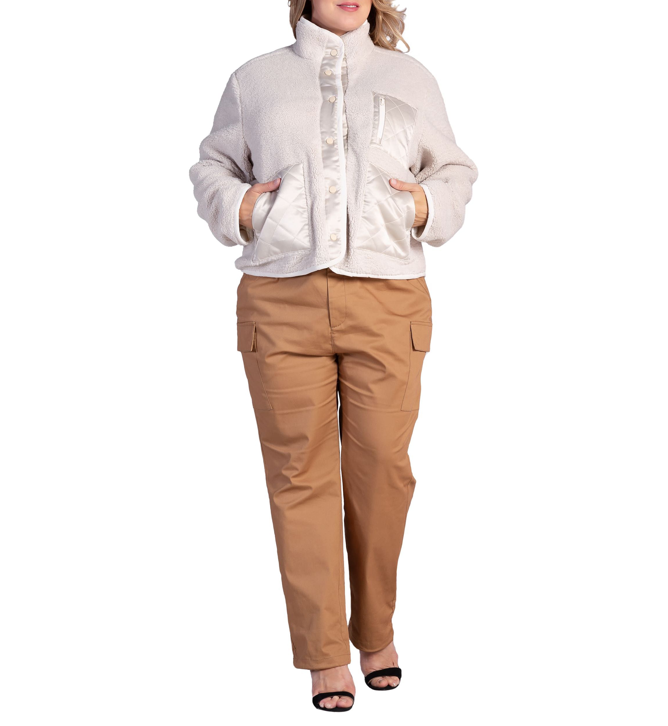 Plus Size Embroidered Dog Patch Pocket Sherpa Jacket