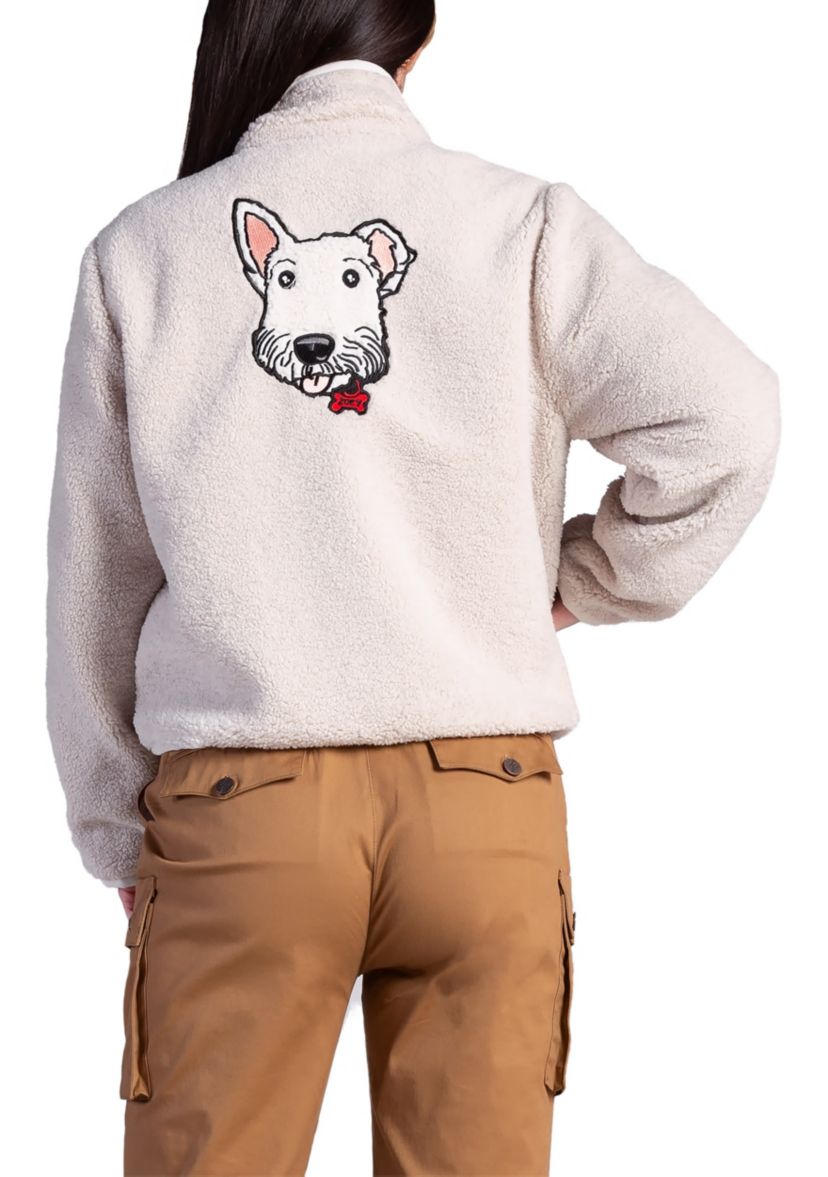 Embroidered Dog Patch Pocket Sherpa Jacket