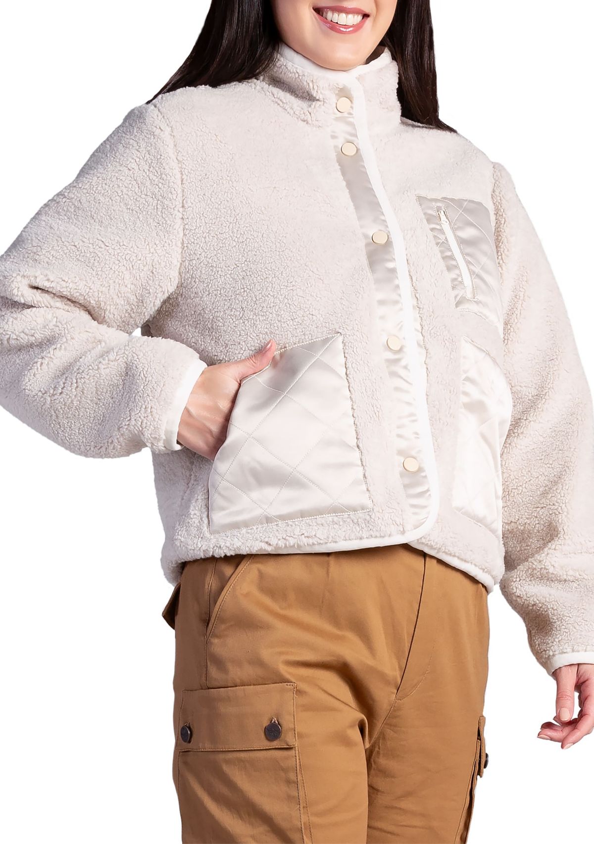 Embroidered Dog Patch Pocket Sherpa Jacket