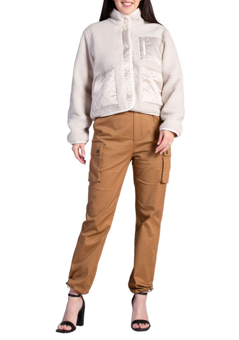 Embroidered Dog Patch Pocket Sherpa Jacket