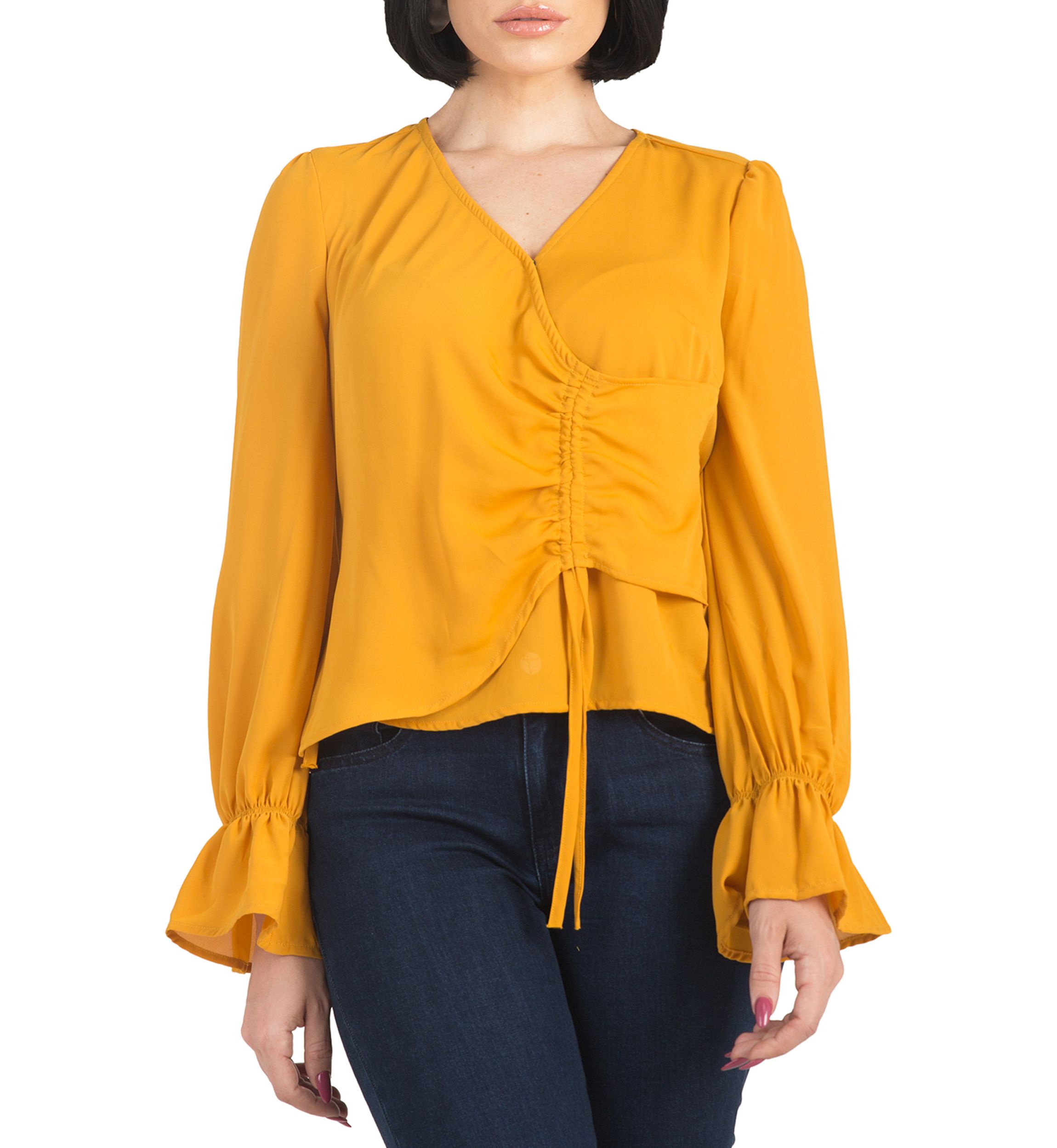 Womens Vera Tie Front Flute Sleeve Blouse