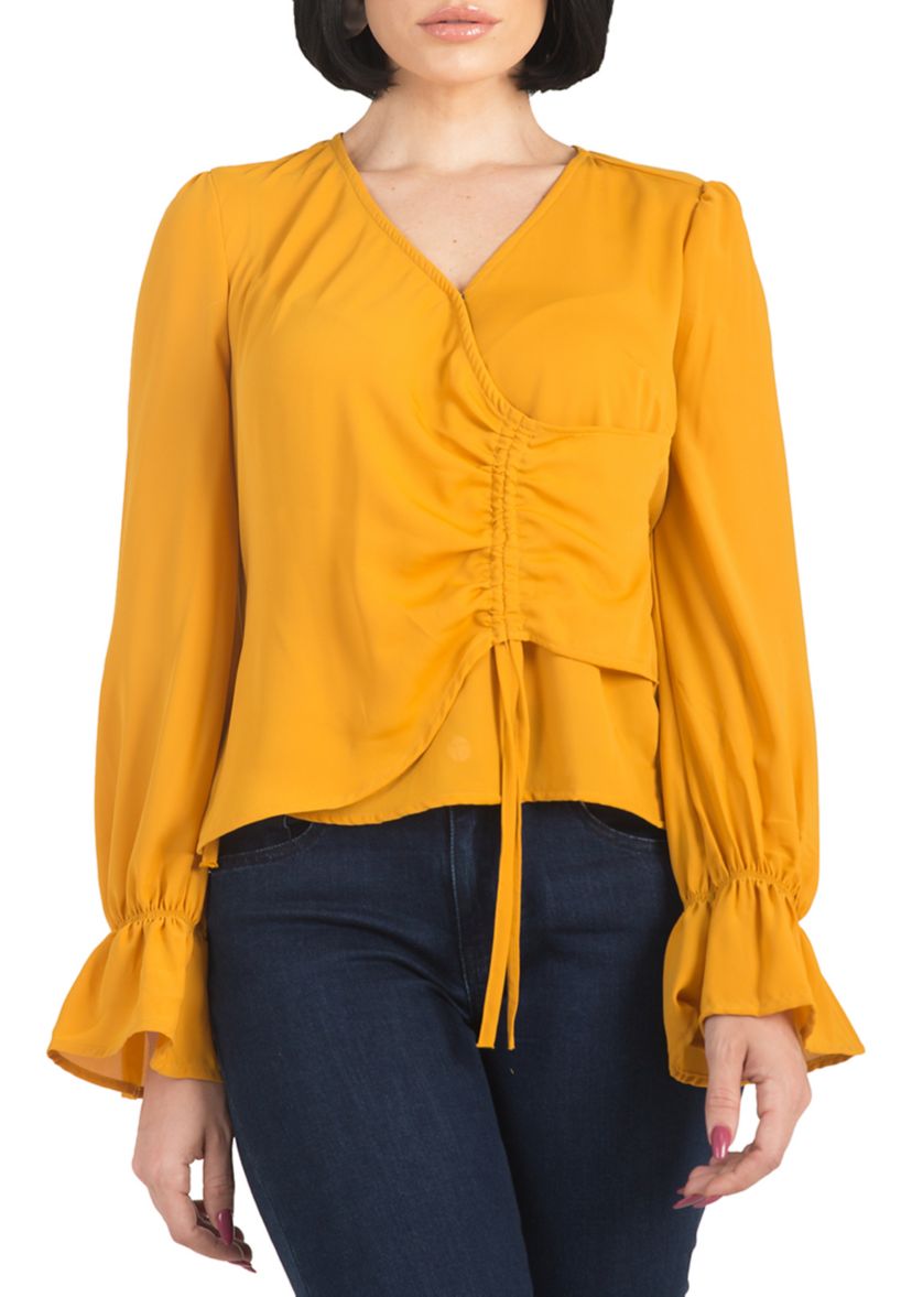 Womens Vera Tie Front Flute Sleeve Blouse