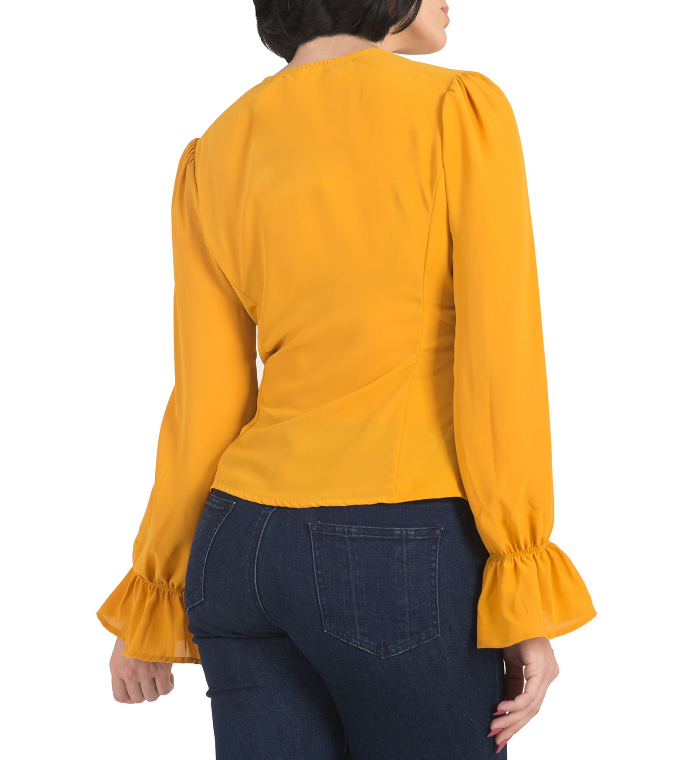 Womens Vera Tie Front Flute Sleeve Blouse