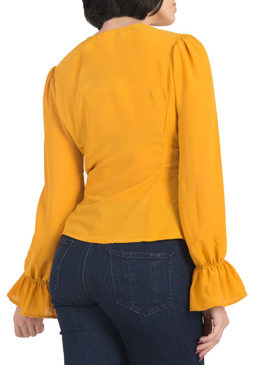 Womens Vera Tie Front Flute Sleeve Blouse