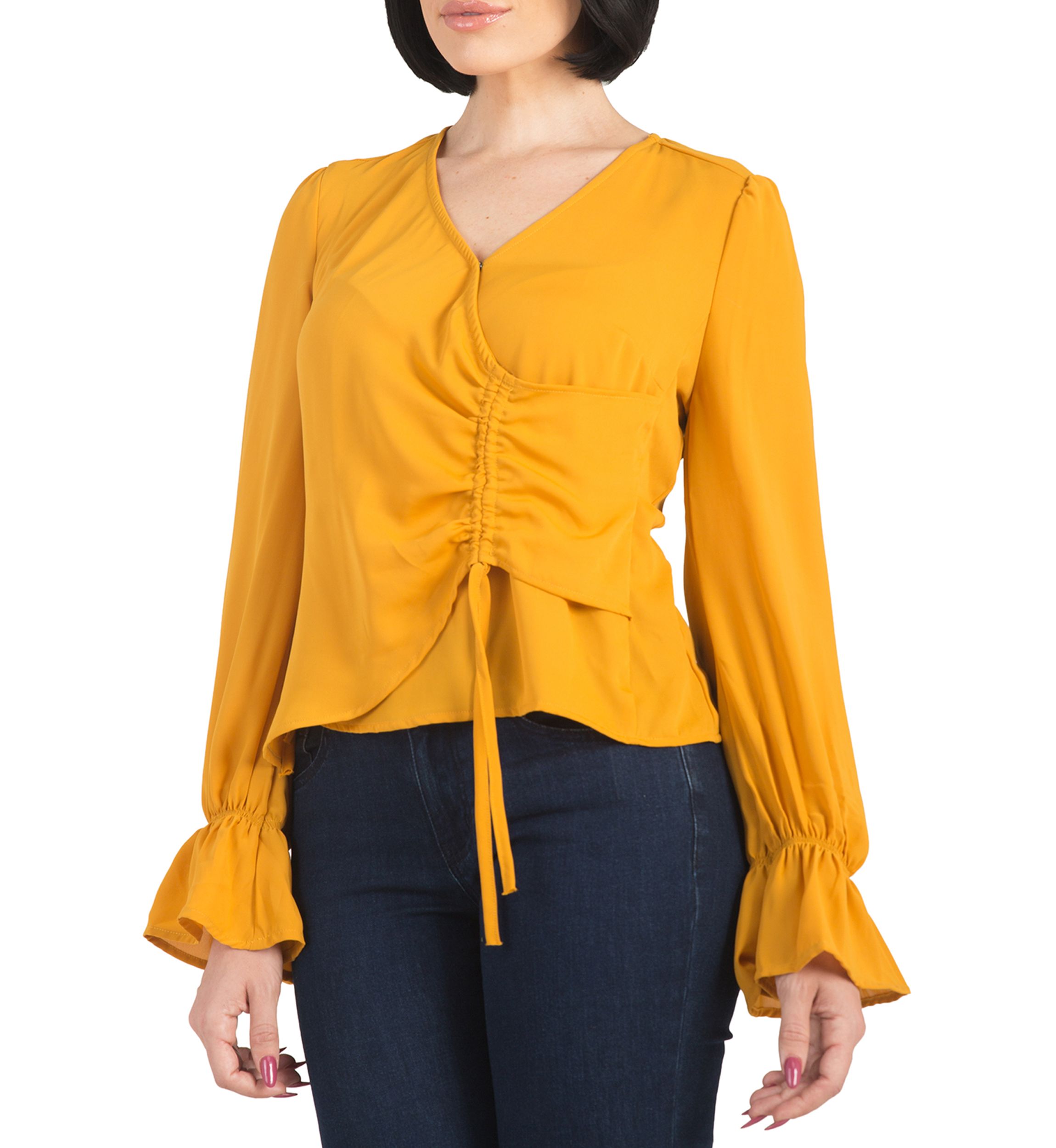 Womens Vera Tie Front Flute Sleeve Blouse
