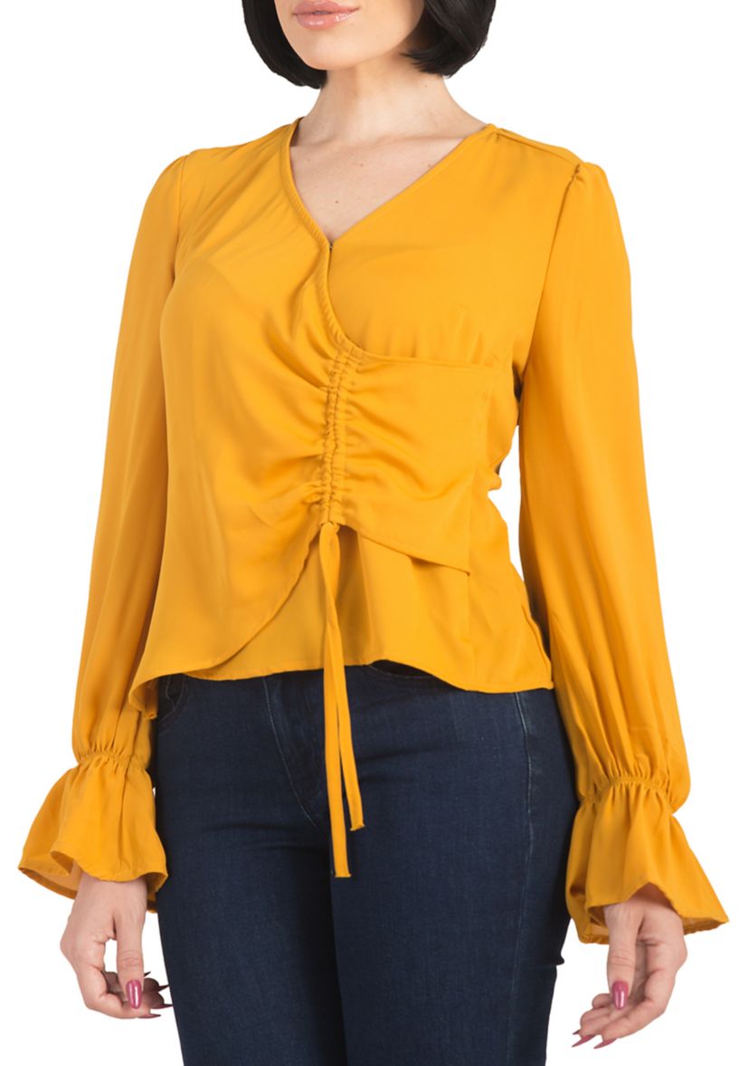 Womens Vera Tie Front Flute Sleeve Blouse