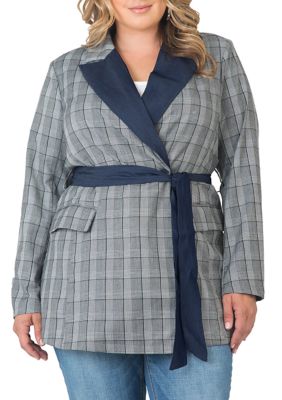 Standards and Practices Women's Plus Size Gina Trim Wrap Blazer with Plaid and Lyocell® Trim, Blue, 3X