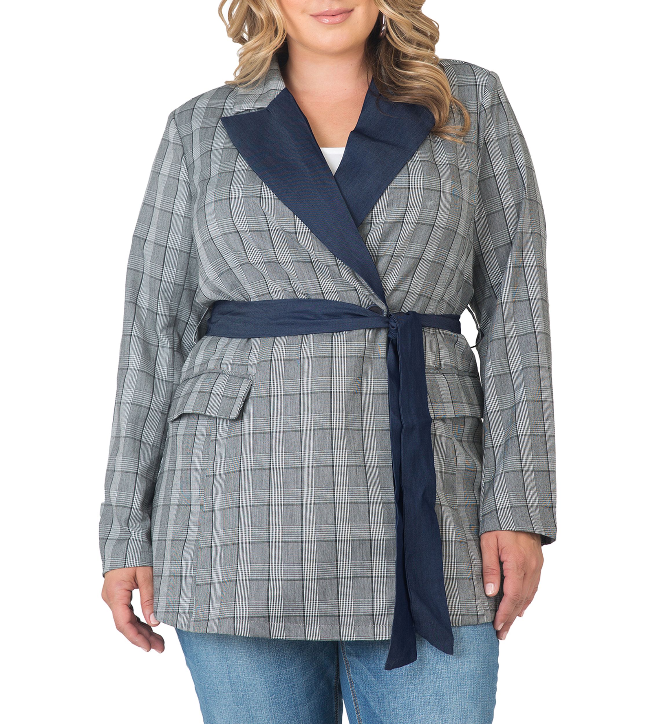 Plus Size Gina Trim Wrap Blazer with Plaid and Lyocell® Trim