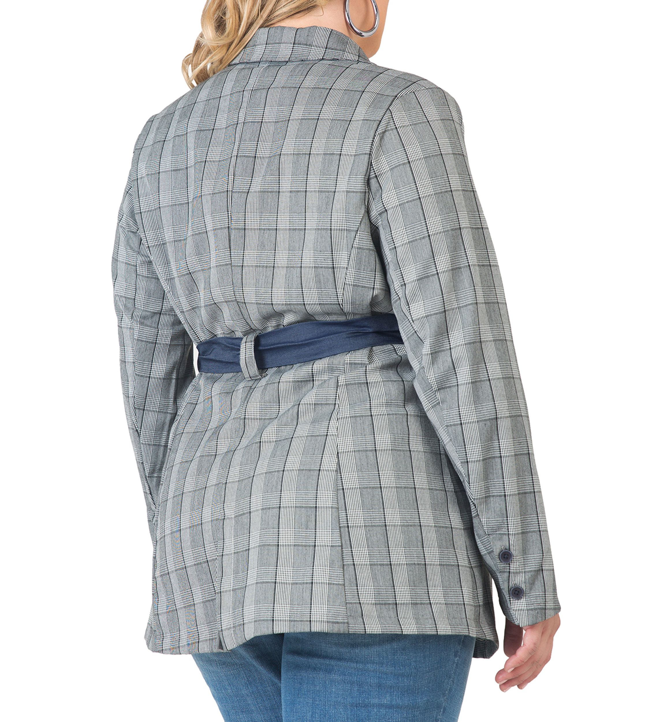 Plus Size Gina Trim Wrap Blazer with Plaid and Lyocell® Trim