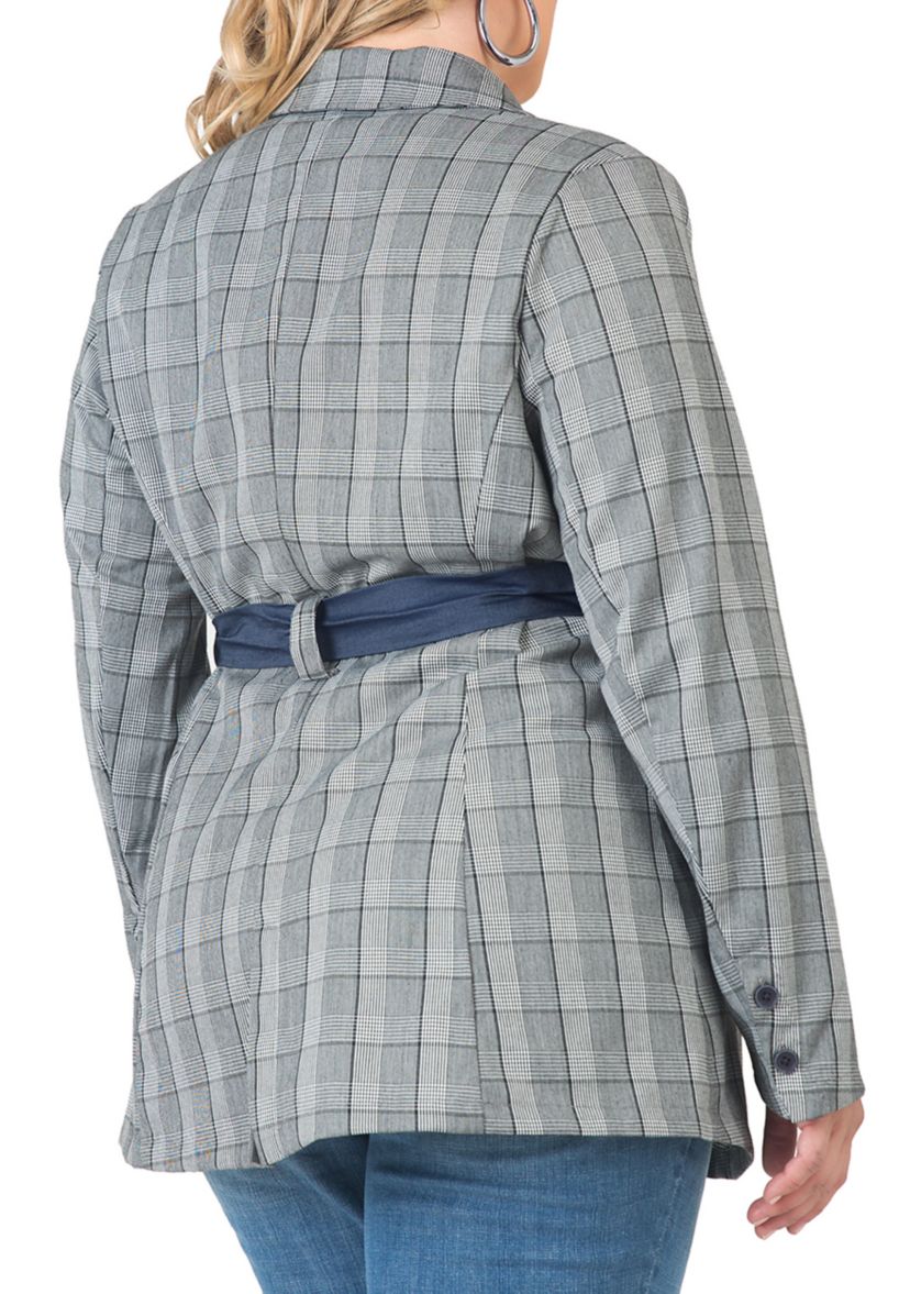 Plus Size Gina Trim Wrap Blazer with Plaid and Lyocell® Trim
