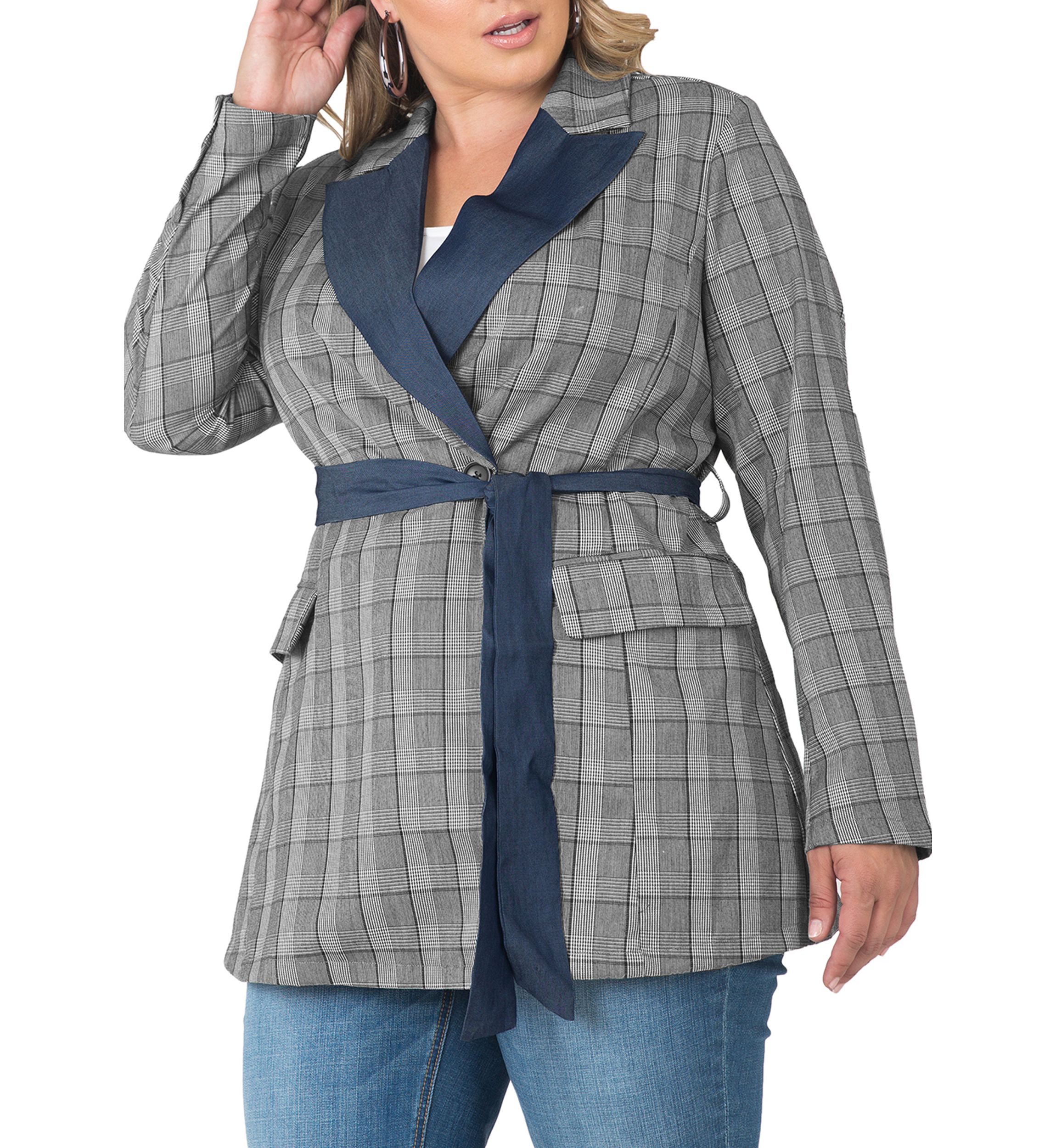 Plus Size Gina Trim Wrap Blazer with Plaid and Lyocell® Trim