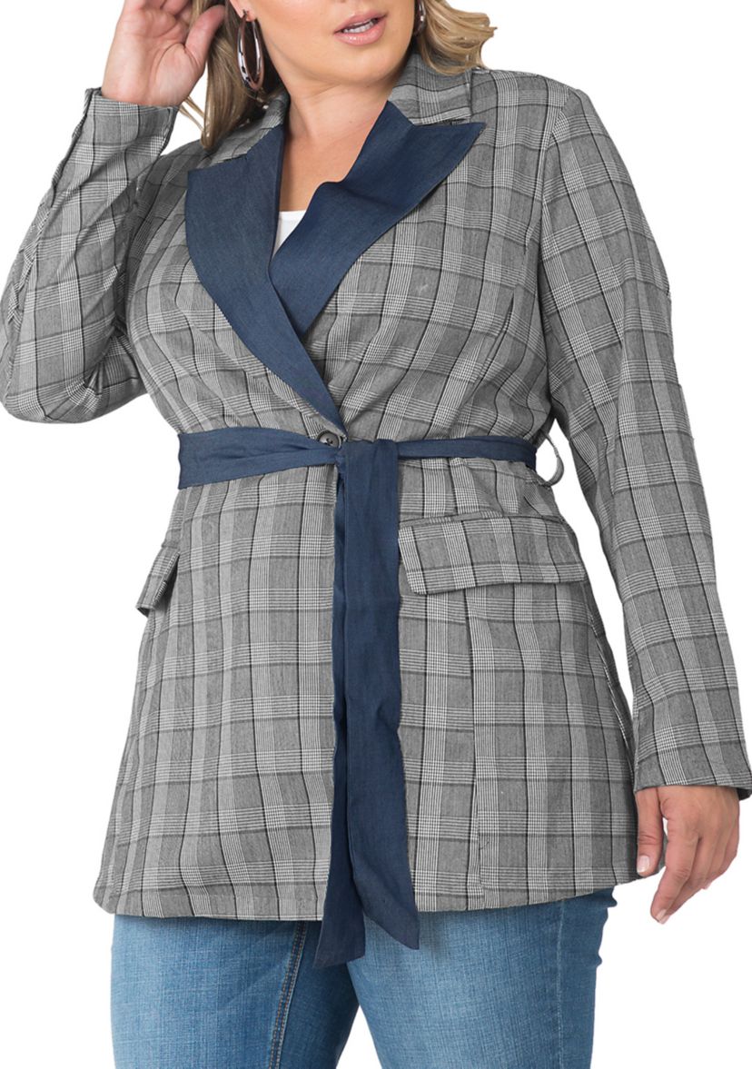 Plus Size Gina Trim Wrap Blazer with Plaid and Lyocell® Trim