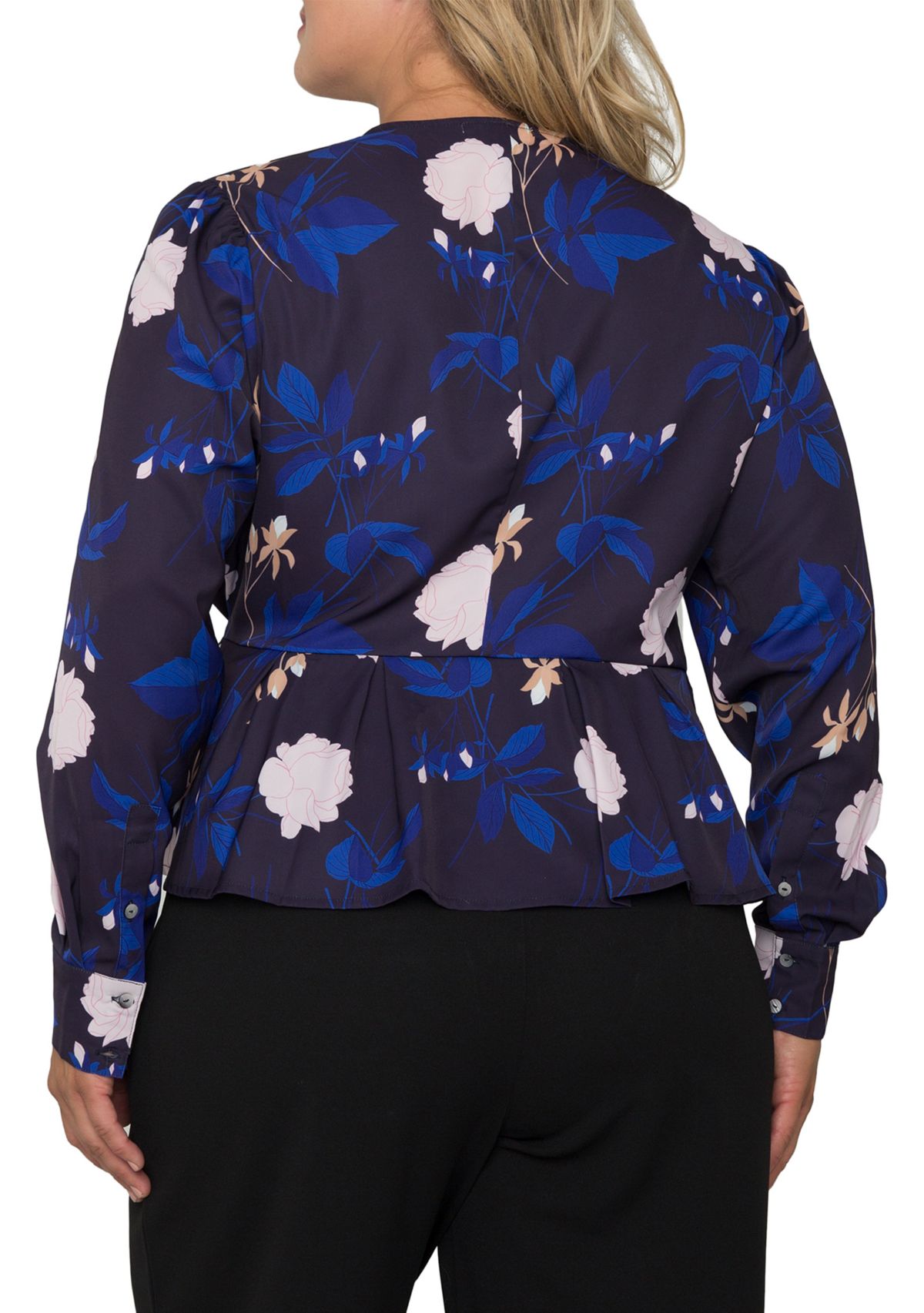 Plus Size Elise Floral-Print Tie Long Sleeve Blouse