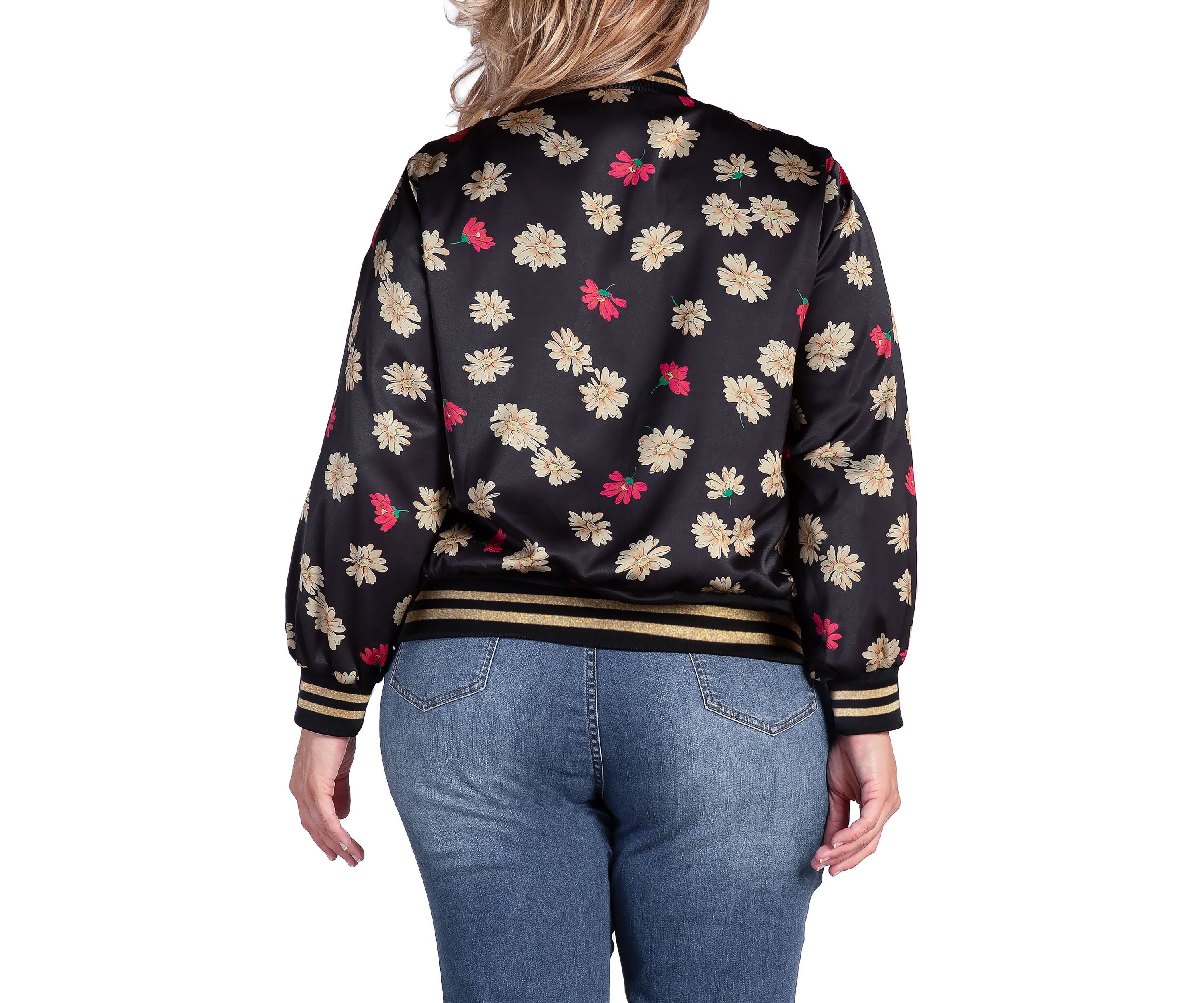 Cropped Floral Print Bomber Jacket